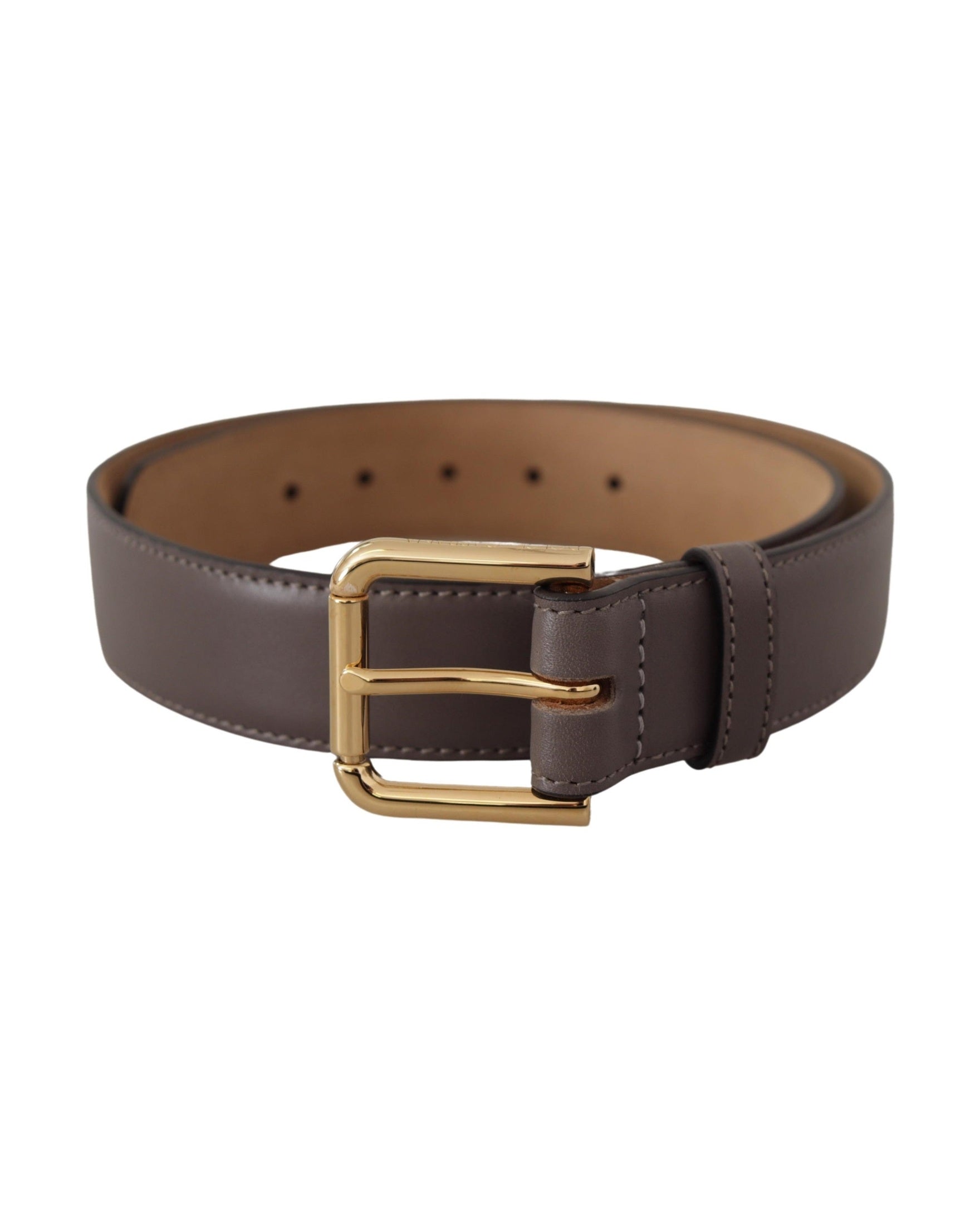 Dolce & Gabbana Gray Leather Calfskin Gold Metal Logo Buckle Belt Belts