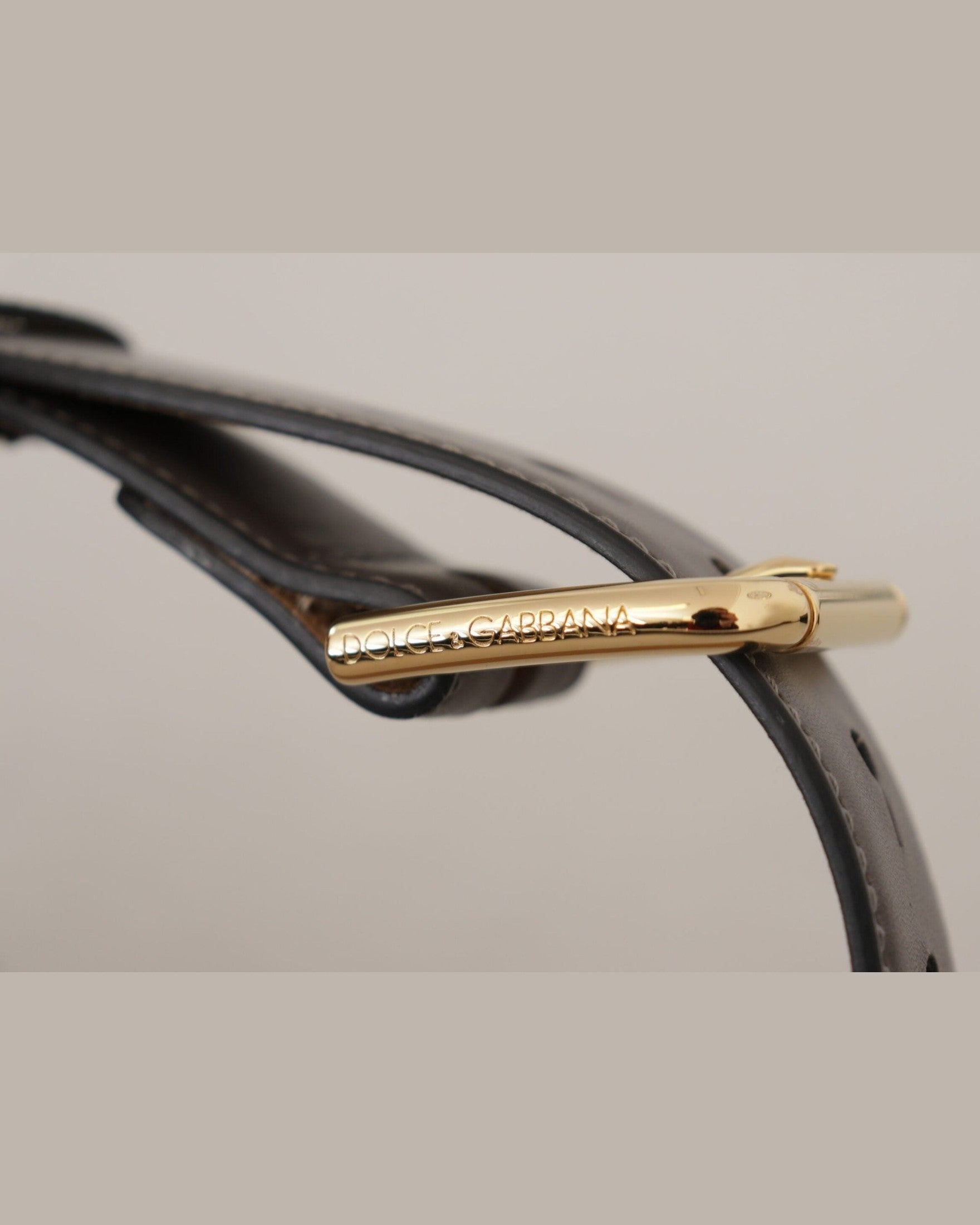 Dolce & Gabbana Gray Leather Calfskin Gold Metal Logo Buckle Belt Belts