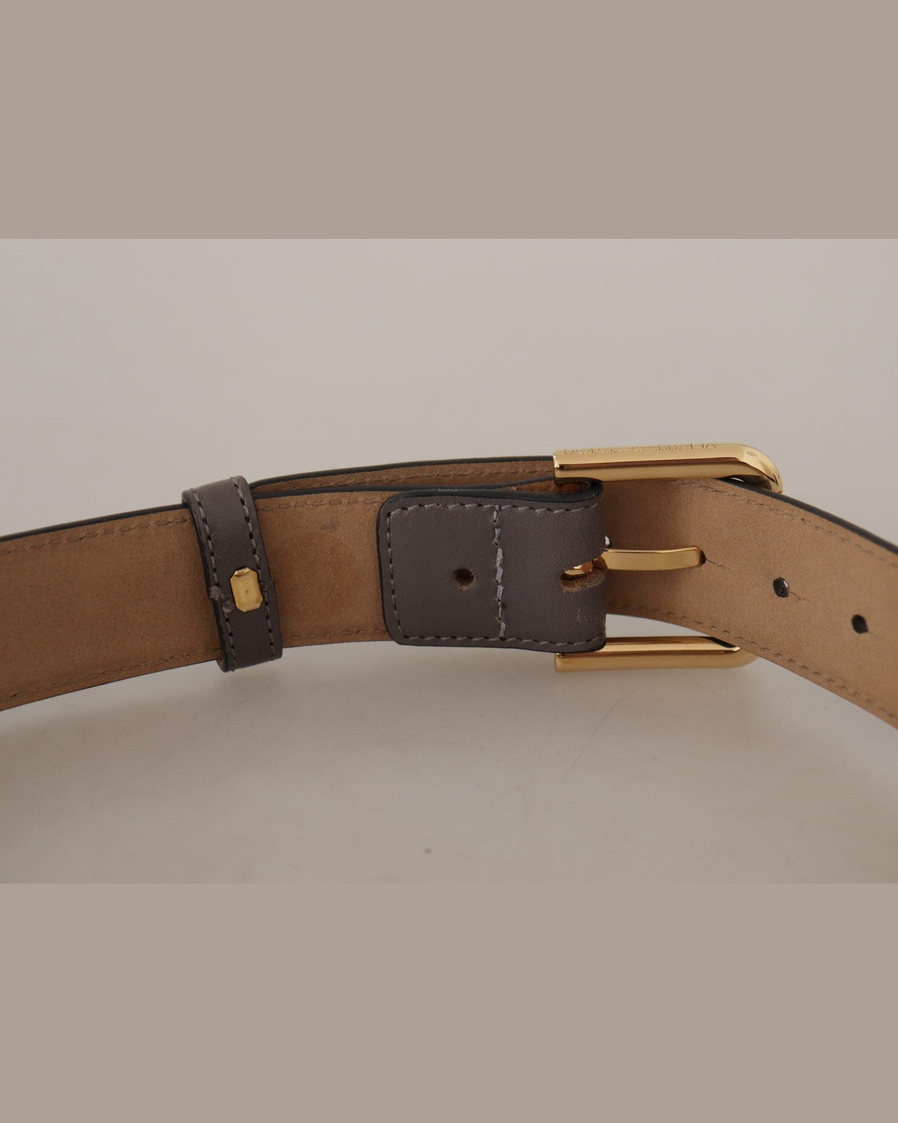 Dolce & Gabbana Gray Leather Calfskin Gold Metal Logo Buckle Belt Belts