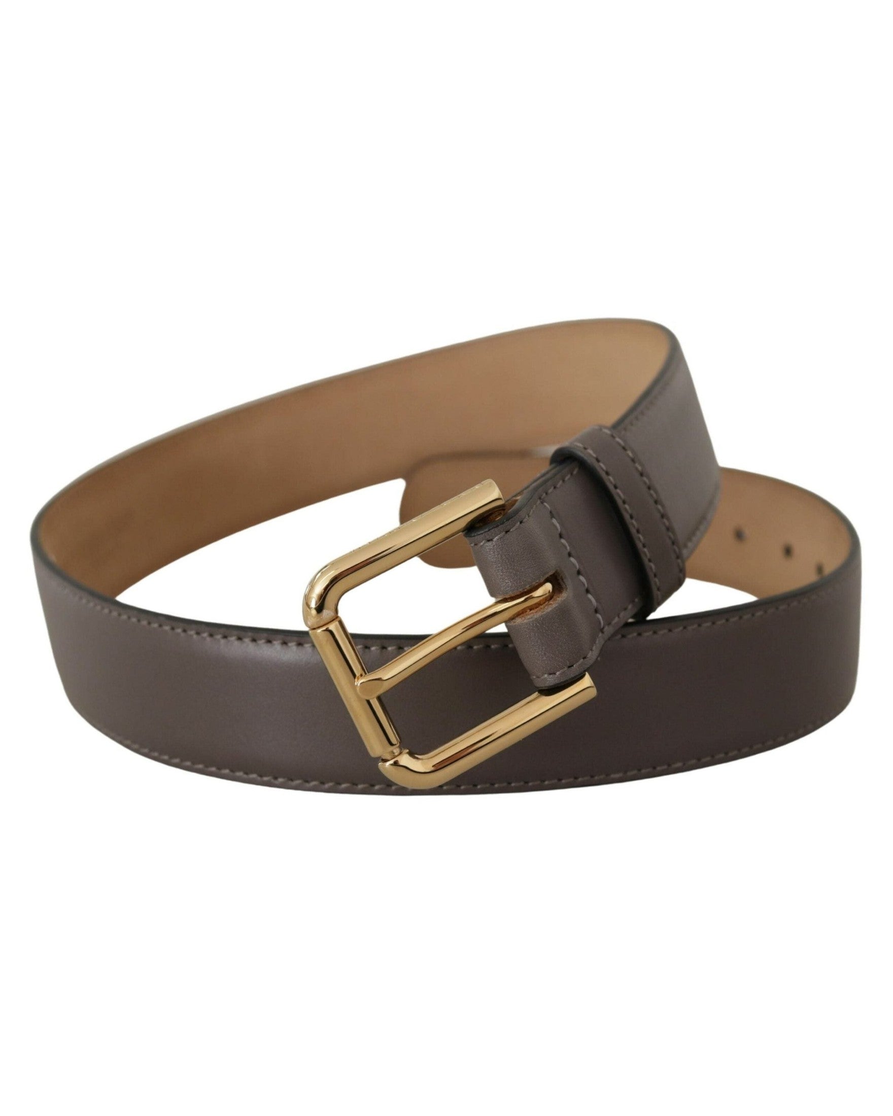 Dolce & Gabbana Gray Leather Calfskin Gold Metal Logo Buckle Belt Belts
