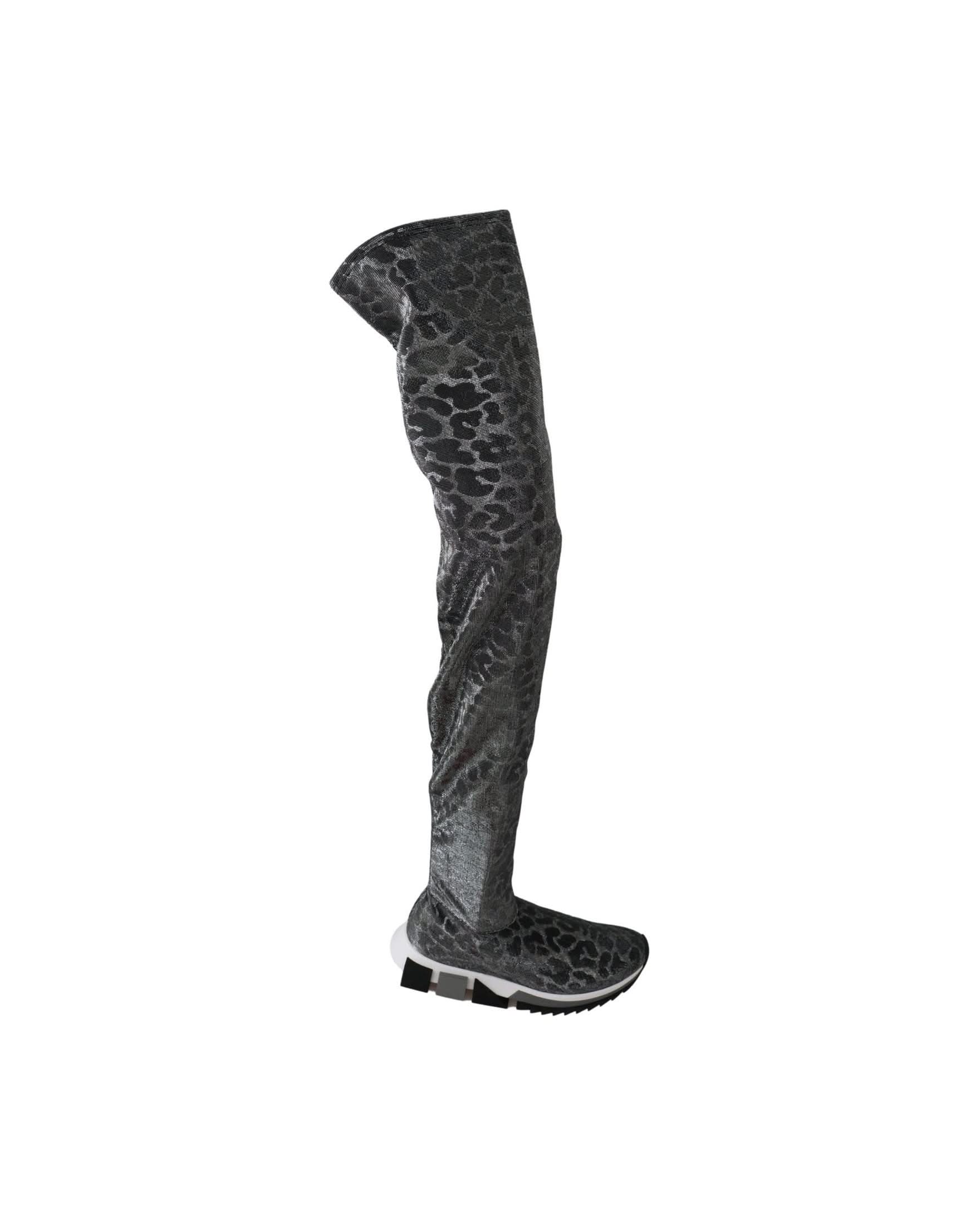 Dolce & Gabbana Gray Leopard High Top Sneakers Booties Shoes Boots