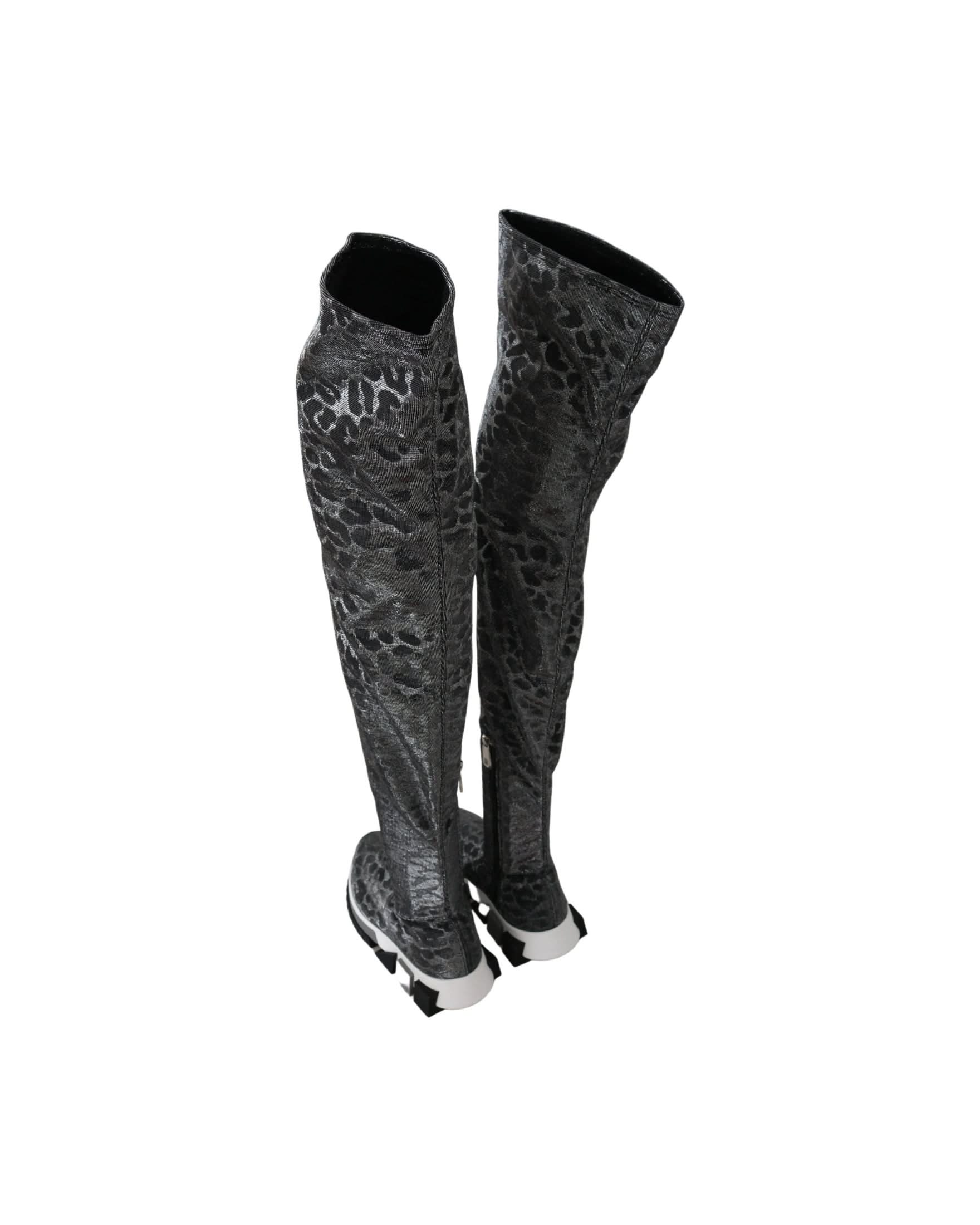 Dolce & Gabbana Gray Leopard High Top Sneakers Booties Shoes Boots