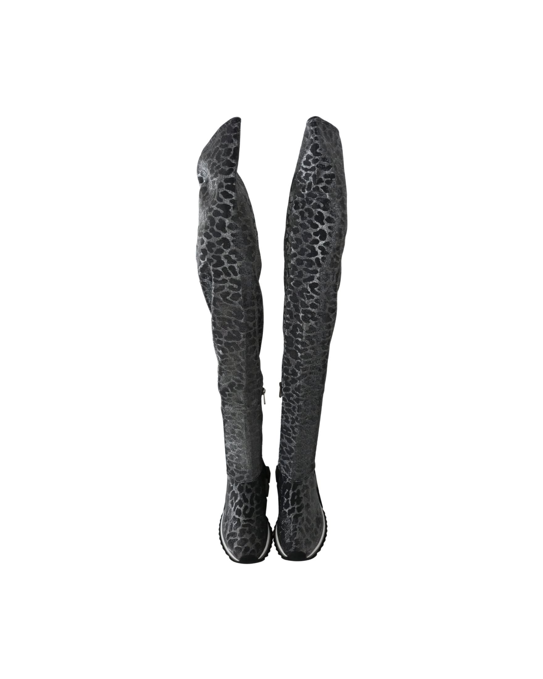 Dolce & Gabbana Gray Leopard High Top Sneakers Booties Shoes Boots