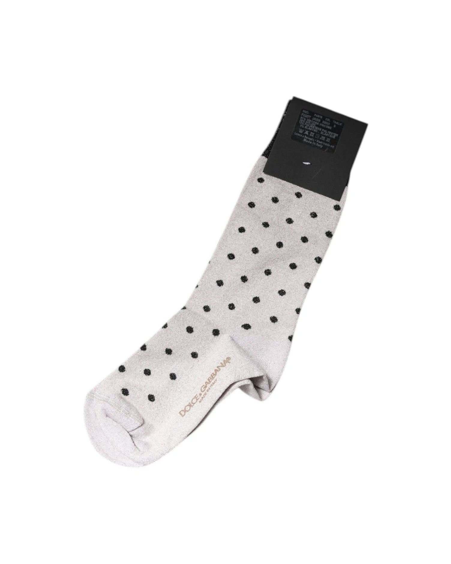 Dolce & Gabbana Gray Viscose Stretch Dotted Socks Socks