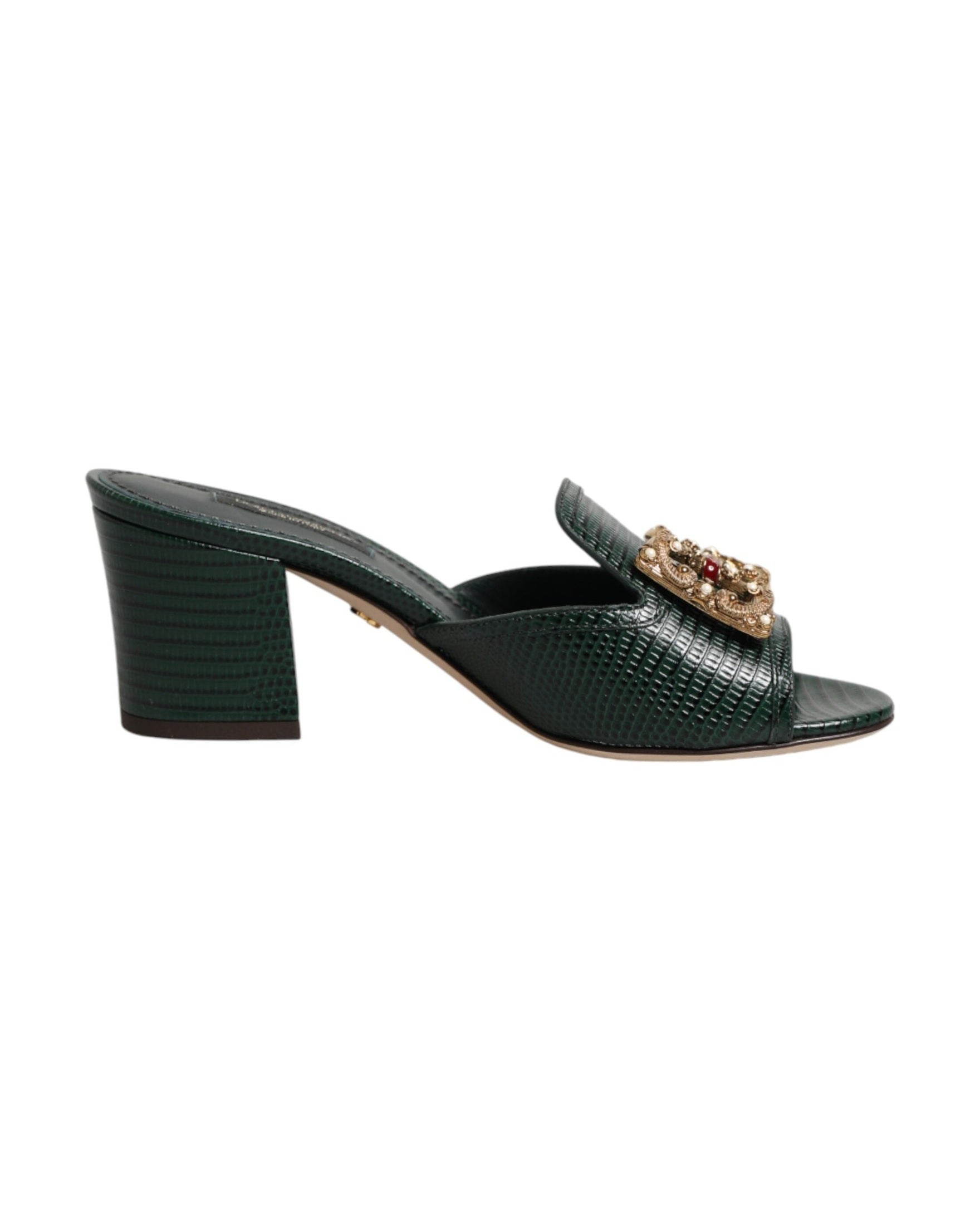 Dolce & Gabbana Green Amore Heel Slides Sandals Glam Steals