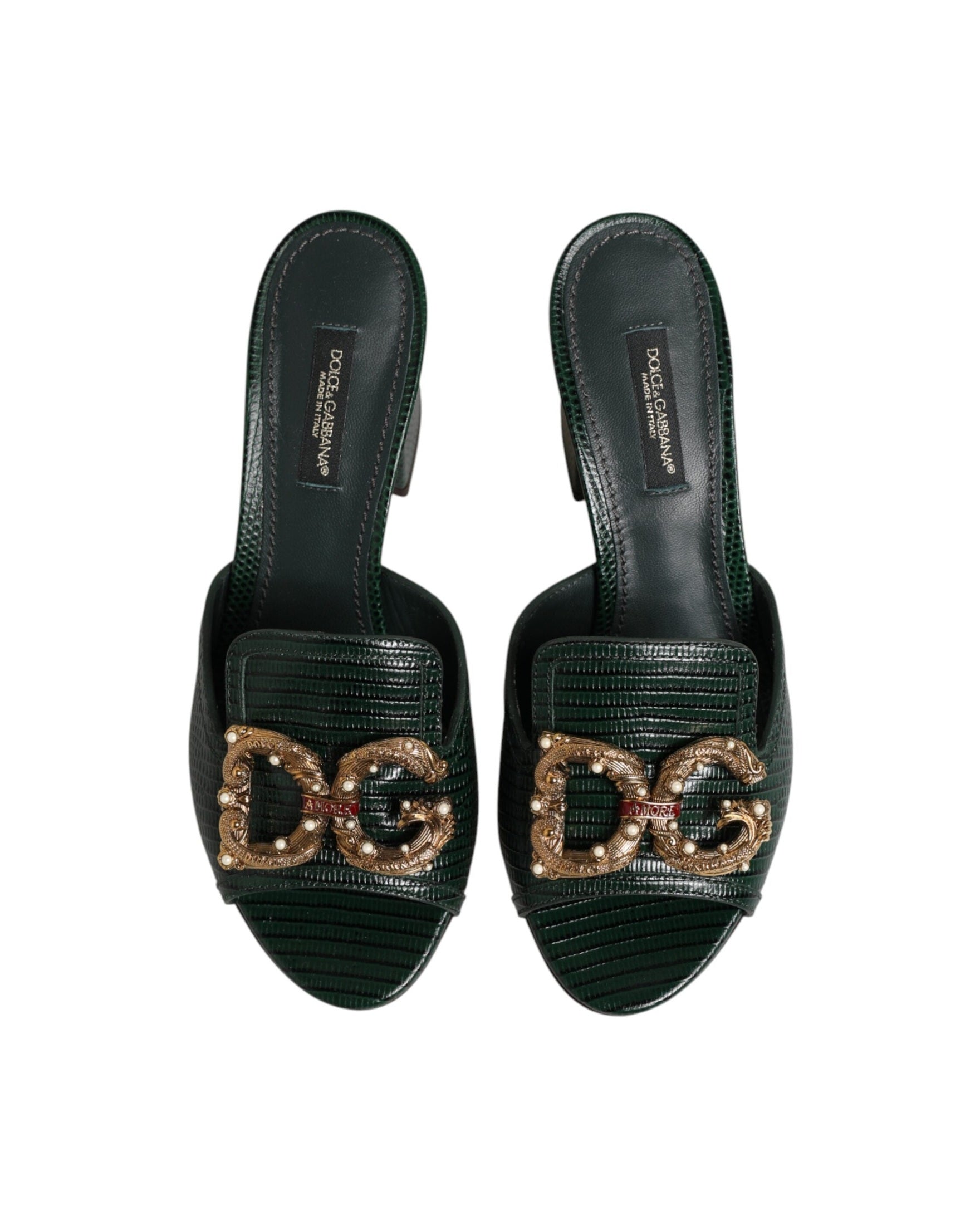 Dolce & Gabbana Green Amore Heel Slides Sandals Glam Steals