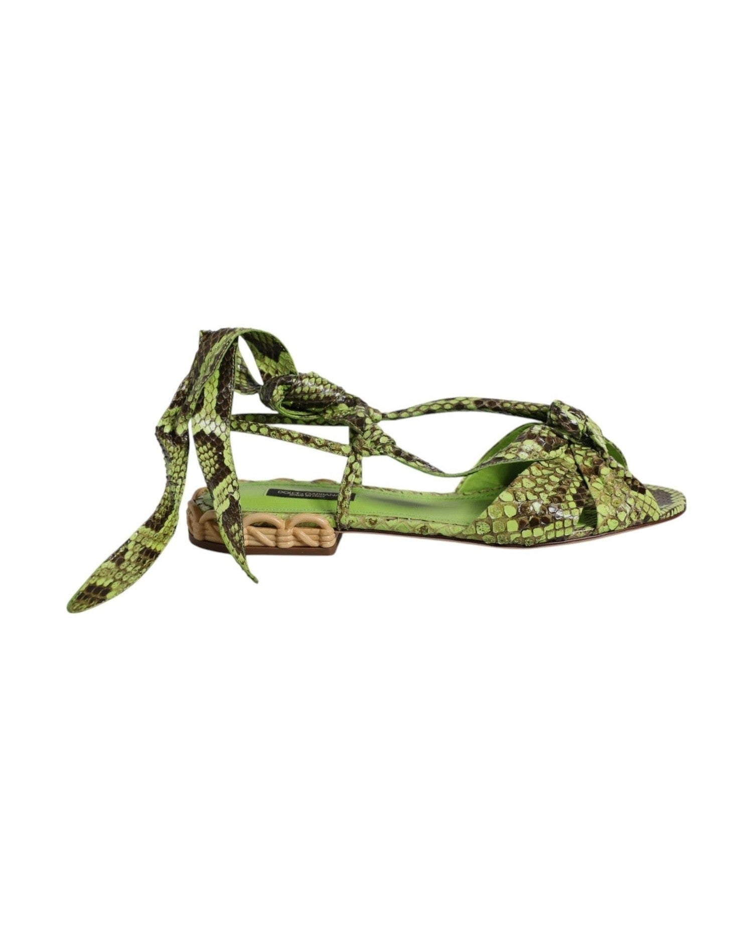 Dolce & Gabbana Green Animal Print Ankle Wrap Sandals Shoes Shoes