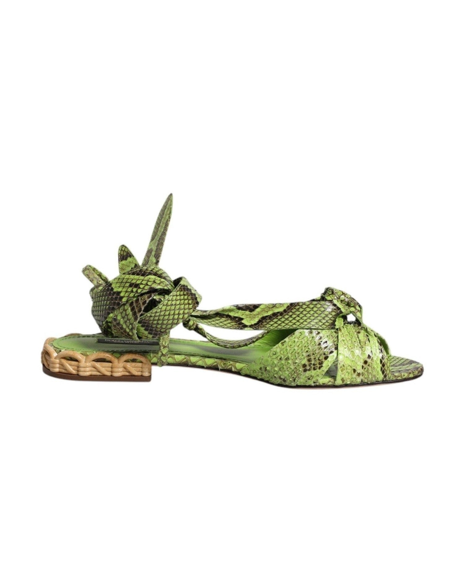Dolce & Gabbana Green Animal Print Ankle Wrap Sandals Shoes Sandals