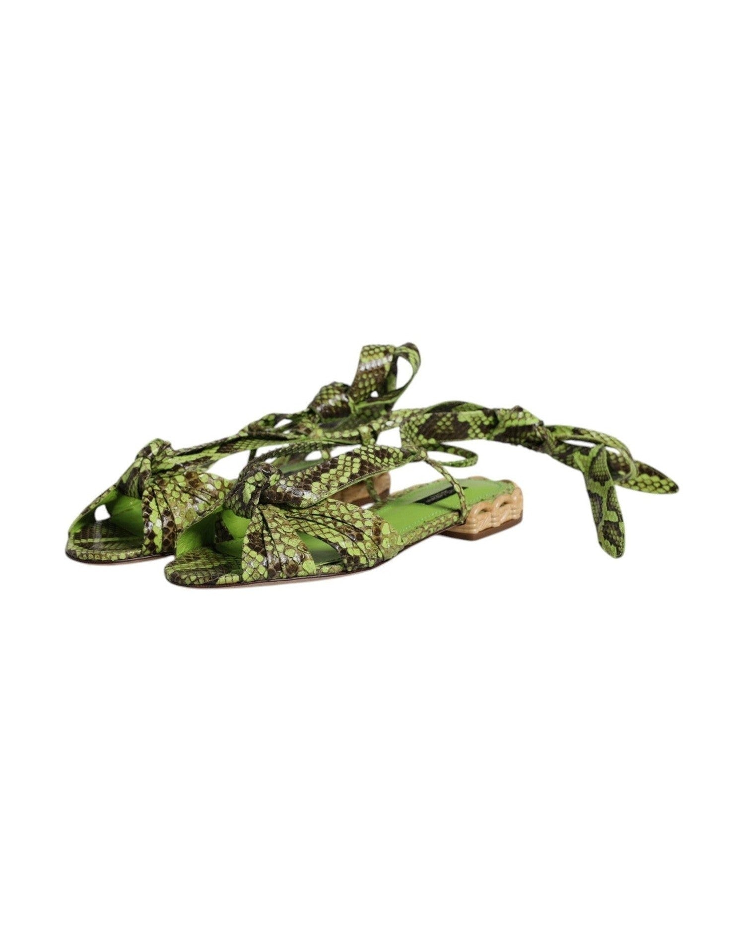 Dolce & Gabbana Green Animal Print Ankle Wrap Sandals Shoes Shoes
