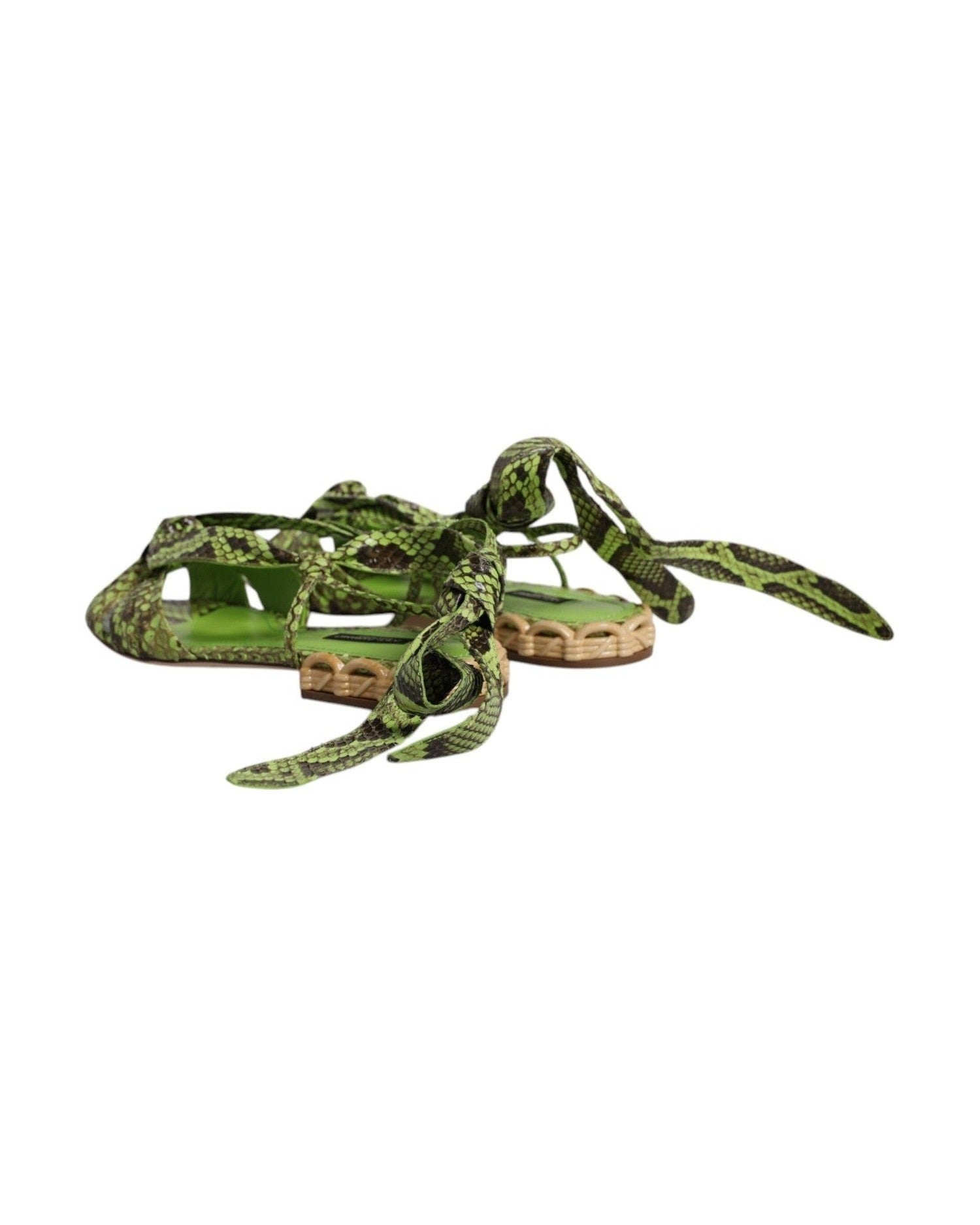 Dolce & Gabbana Green Animal Print Ankle Wrap Sandals Shoes Shoes