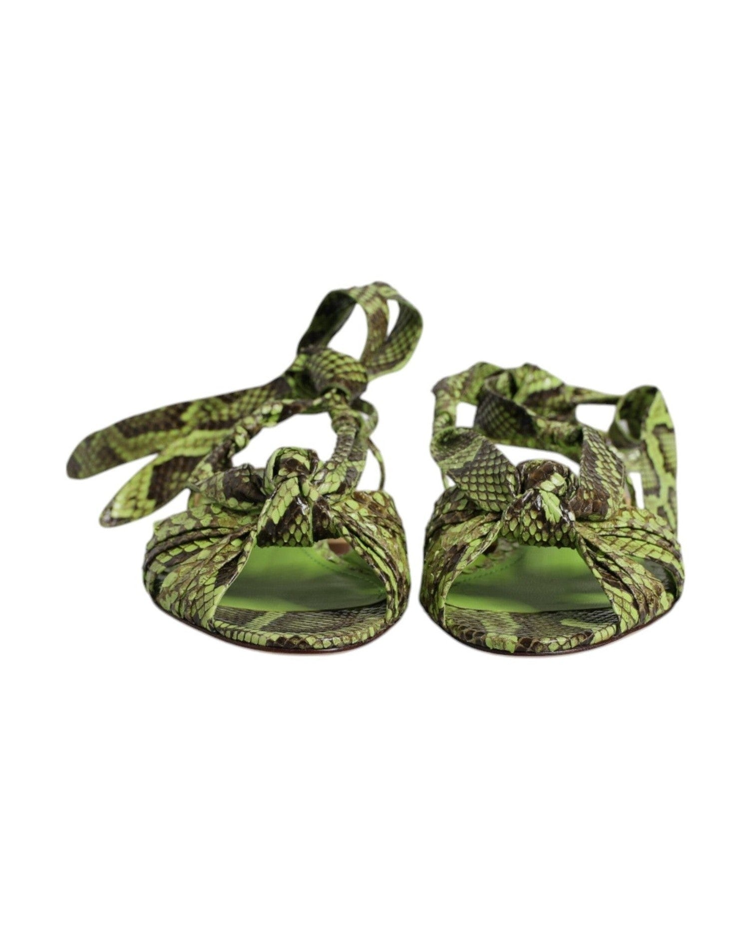 Dolce & Gabbana Green Animal Print Ankle Wrap Sandals Shoes Shoes