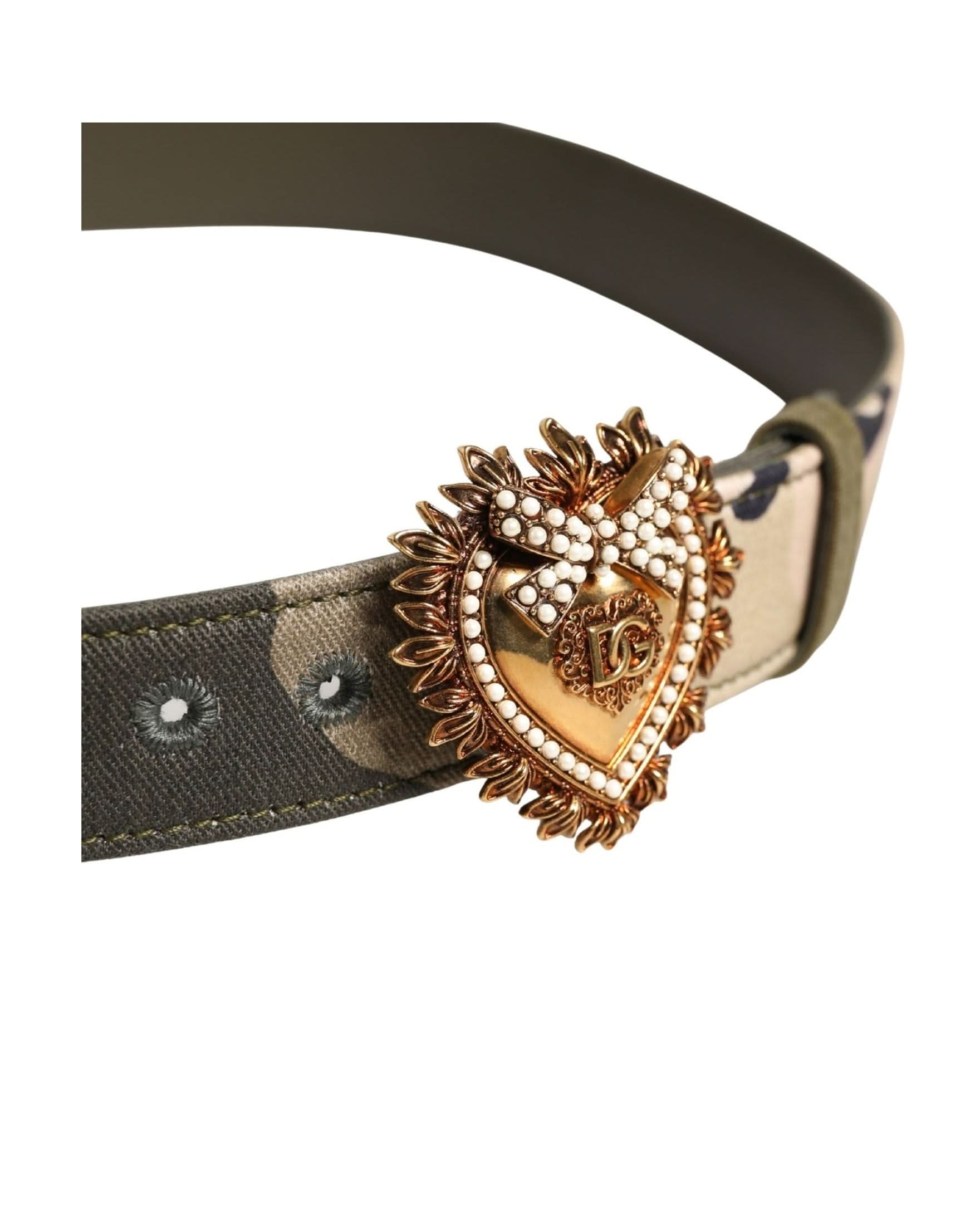 Dolce & Gabbana Green Camouflage Devotion Metal Buckle Belt