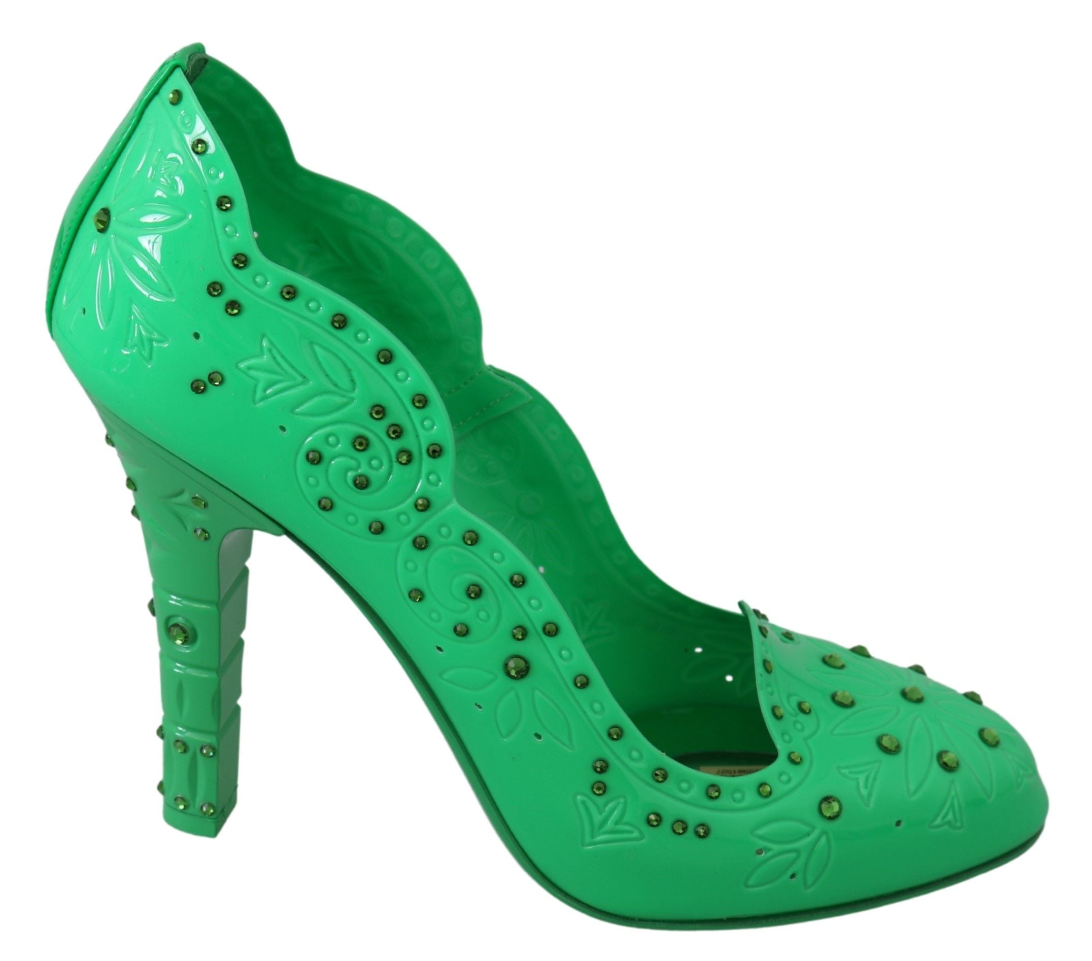 Dolce & Gabbana Green Crystal Floral Cinderella Heels Glam Steals