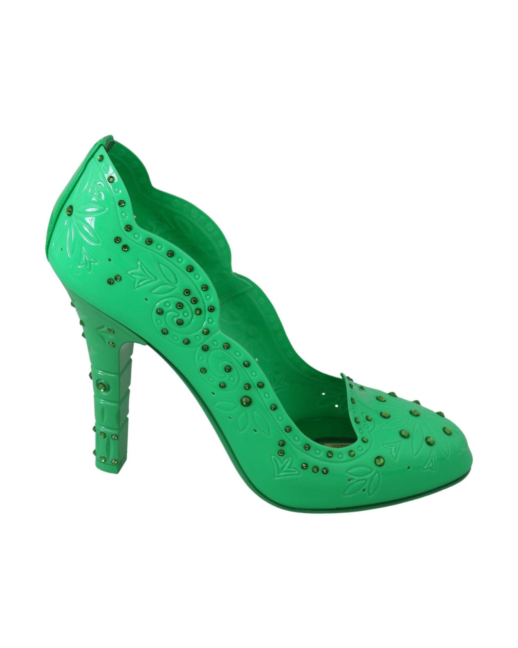 Dolce & Gabbana Green Crystal Floral Cinderella Heels Heels