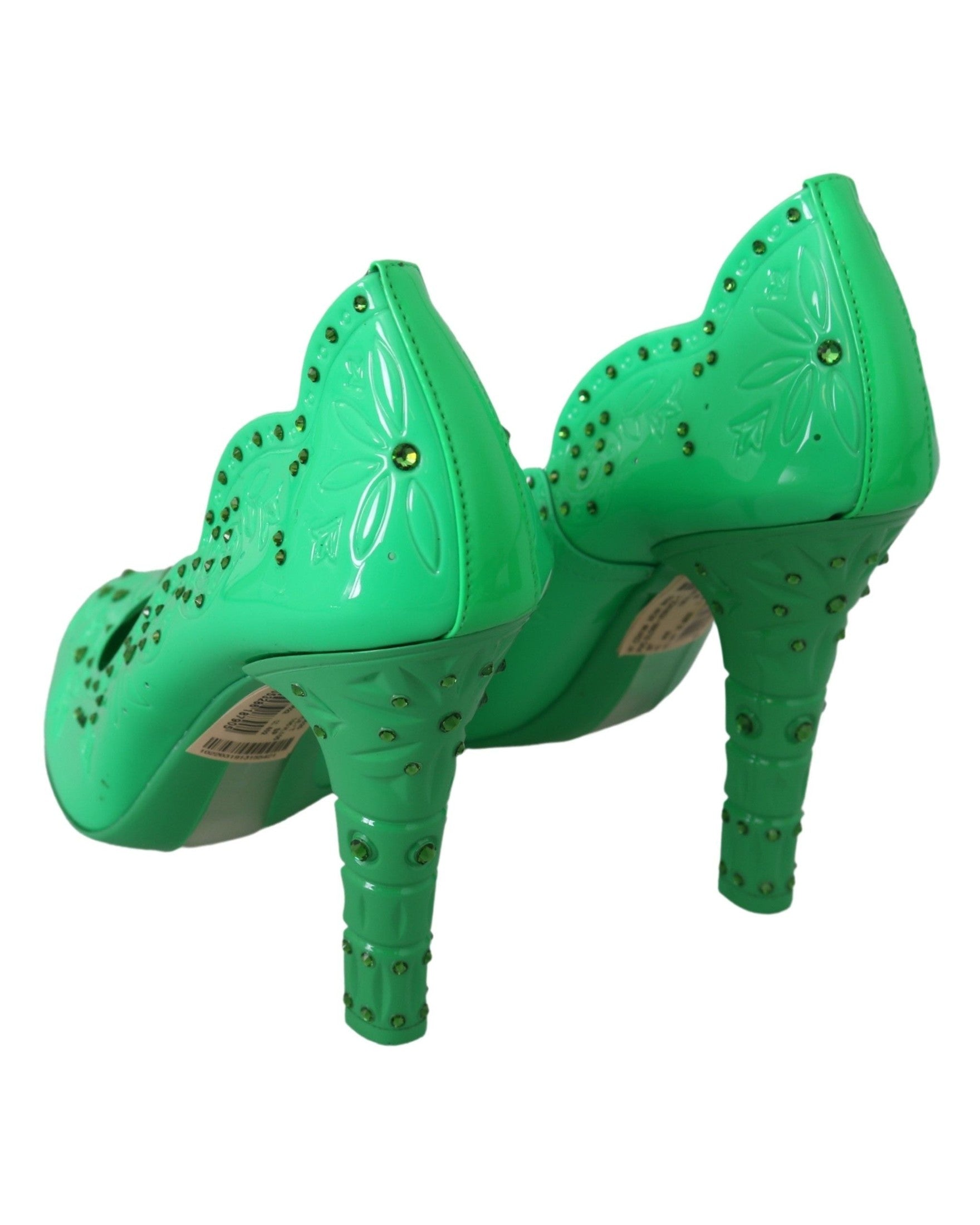 Dolce & Gabbana Green Crystal Floral Cinderella Heels Heels