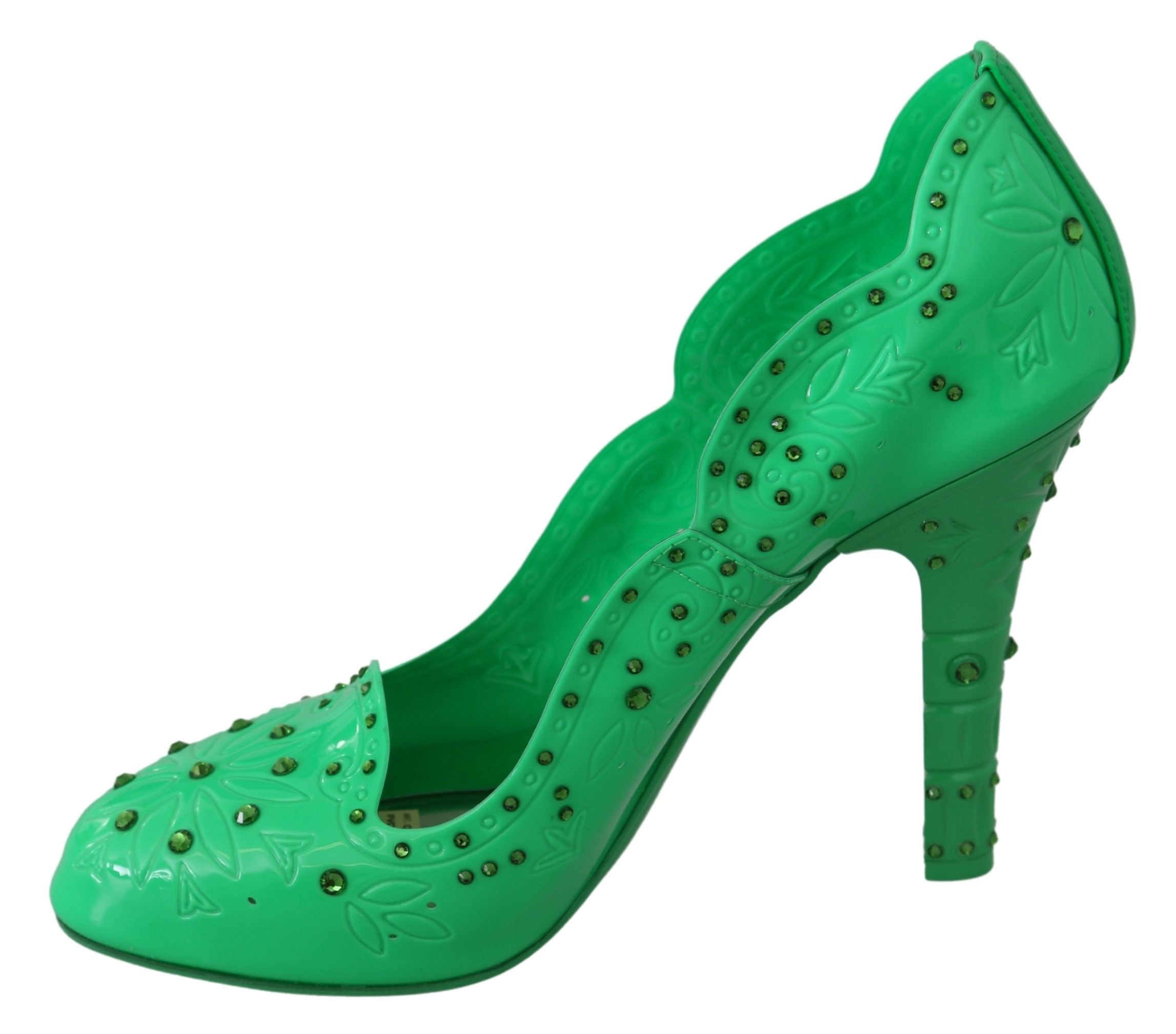 Dolce & Gabbana Green Crystal Floral Cinderella Heels Glam Steals