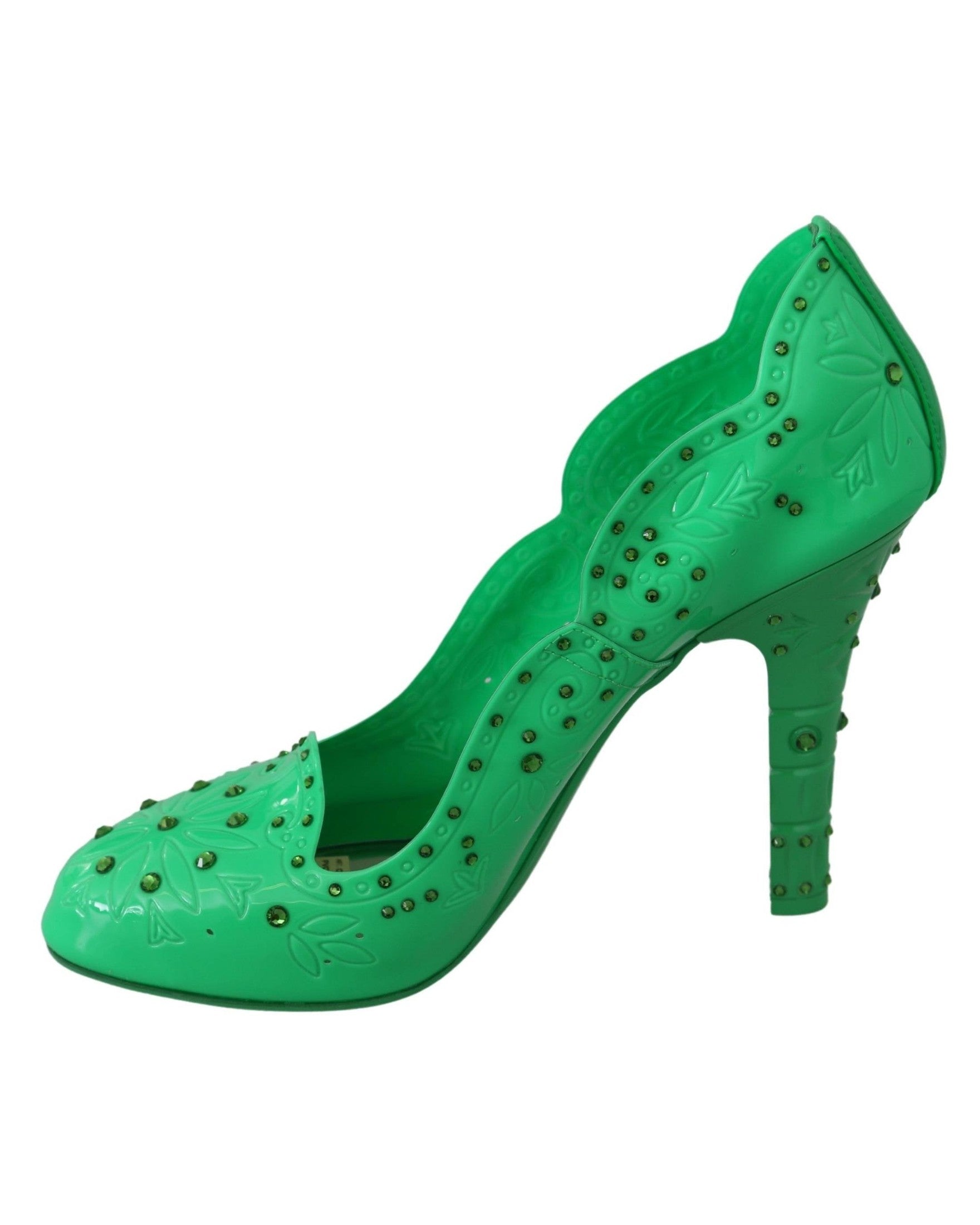 Dolce & Gabbana Green Crystal Floral Cinderella Heels Heels