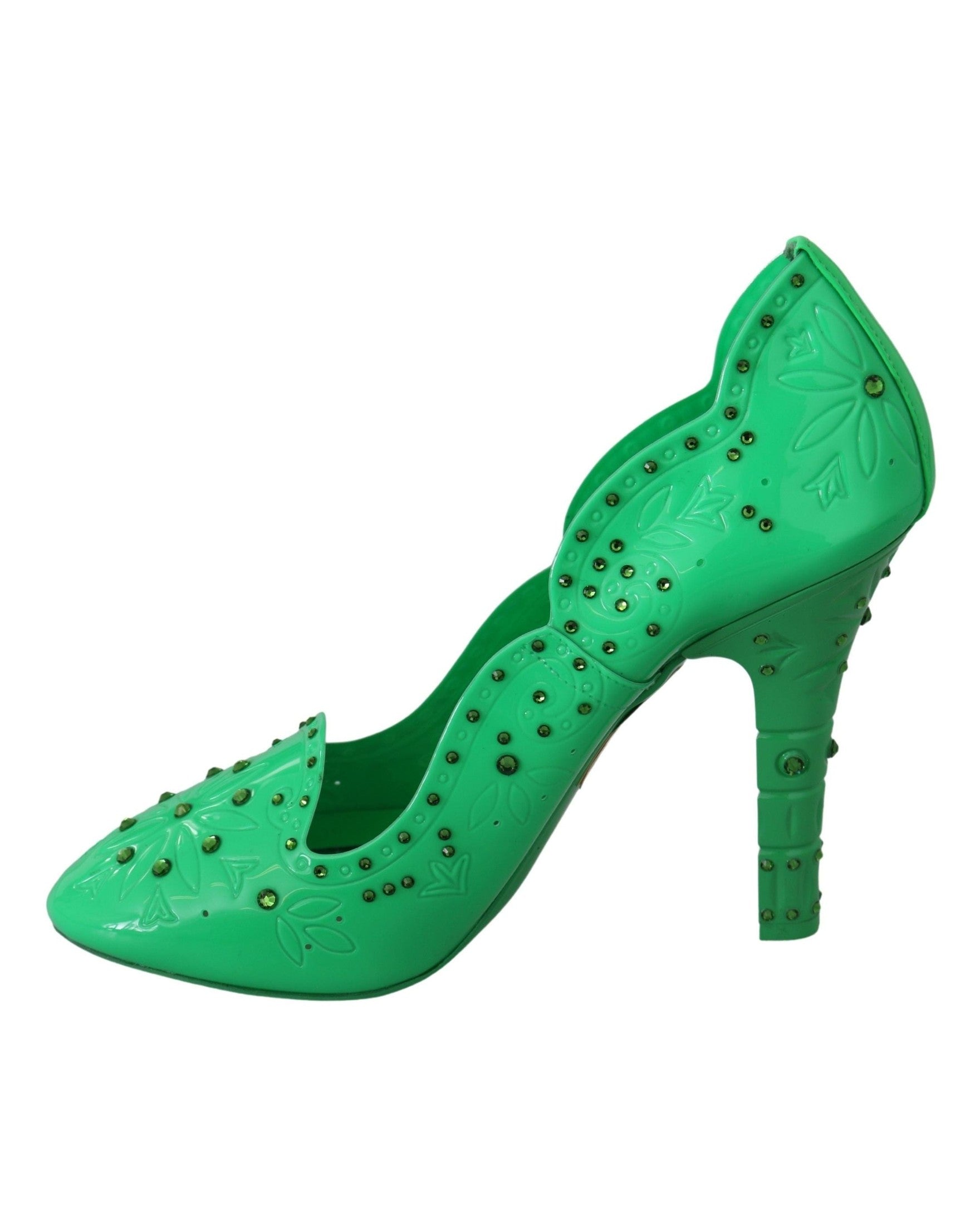 Dolce & Gabbana Green Crystal Floral Cinderella Heels Heels