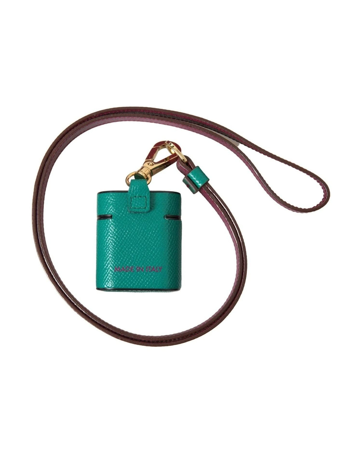 Dolce & Gabbana Green Elegant Leather Airpods Case In Maroon Headphone & Headset Accessories