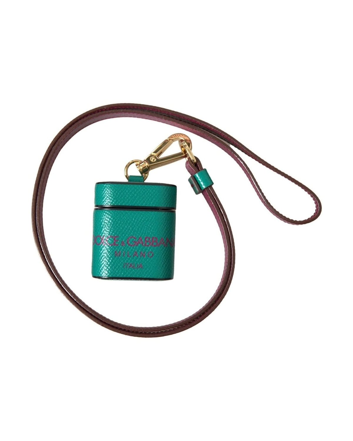 Dolce & Gabbana Green Elegant Leather Airpods Case In Maroon Headphone & Headset Accessories