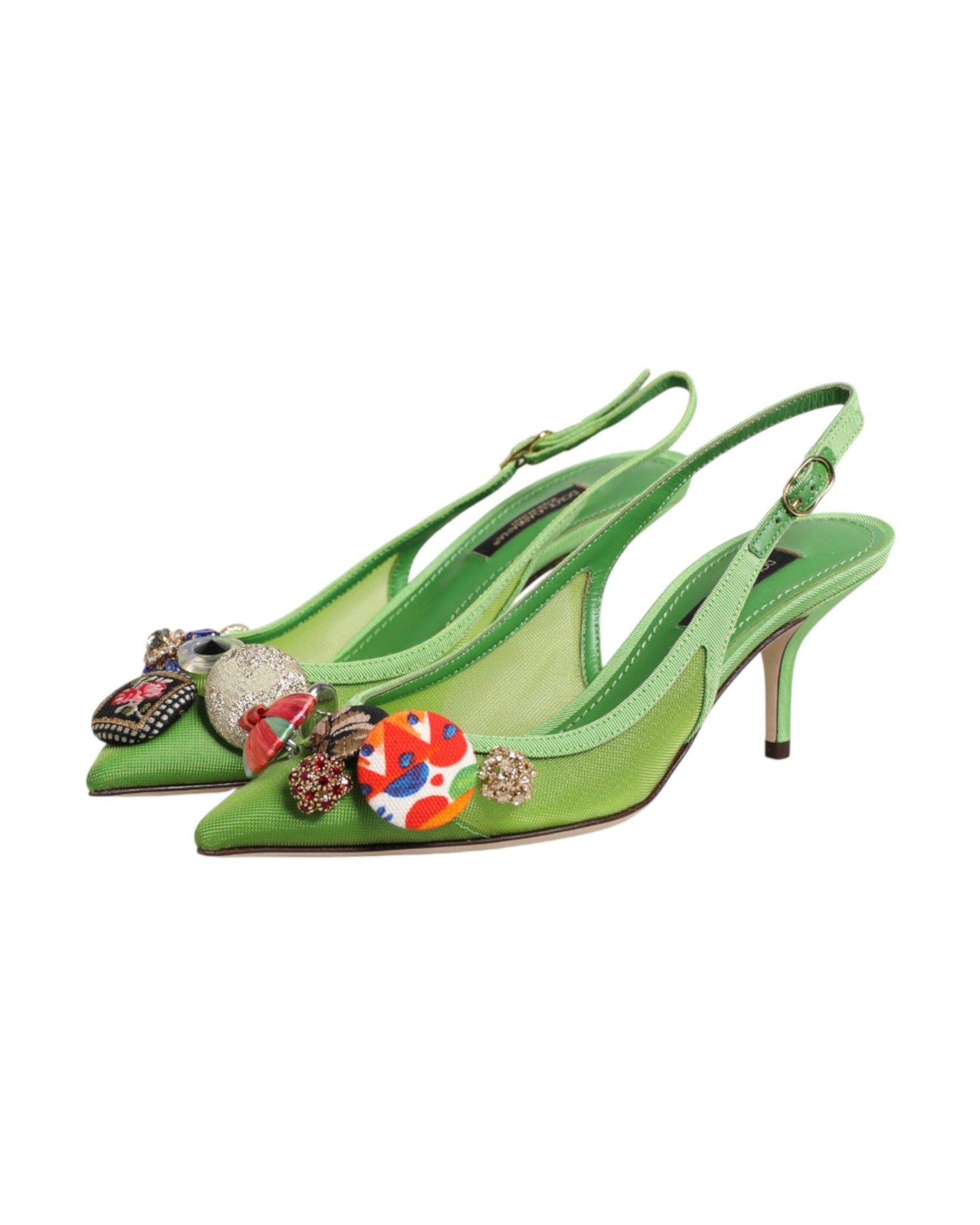 Dolce & Gabbana Green Embellished Heels Slingbacks Shoes Glam Steals