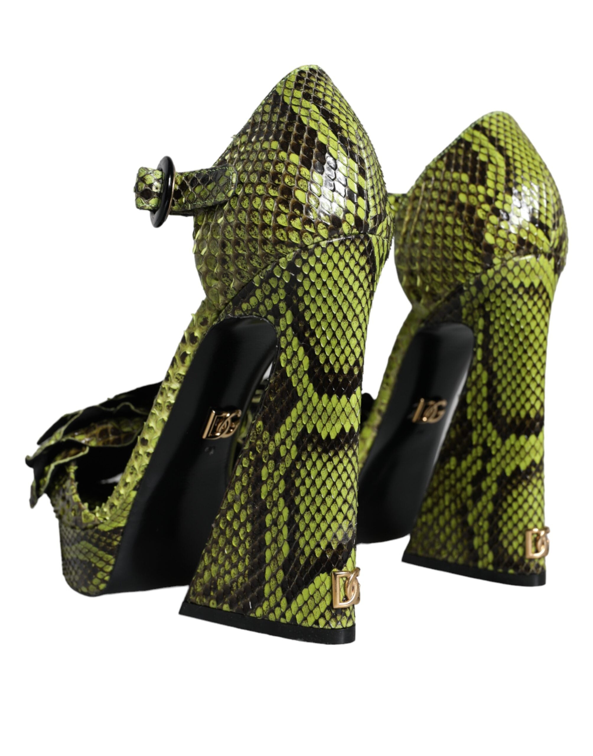 Dolce & Gabbana Green Exotic Leather Ankle Strap Heels Sandals Shoes Glam Steals