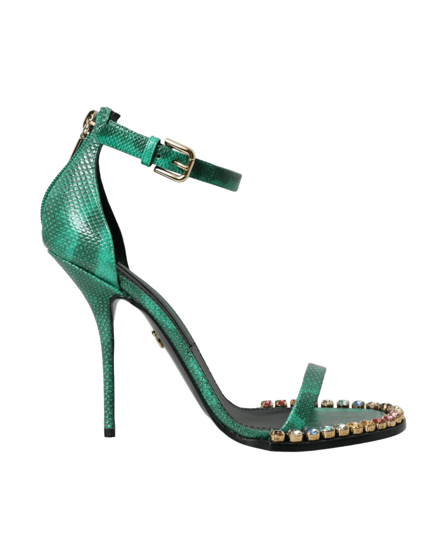 Dolce & Gabbana Green Exotic Leather Crystal Sandals Shoes Glam Steals