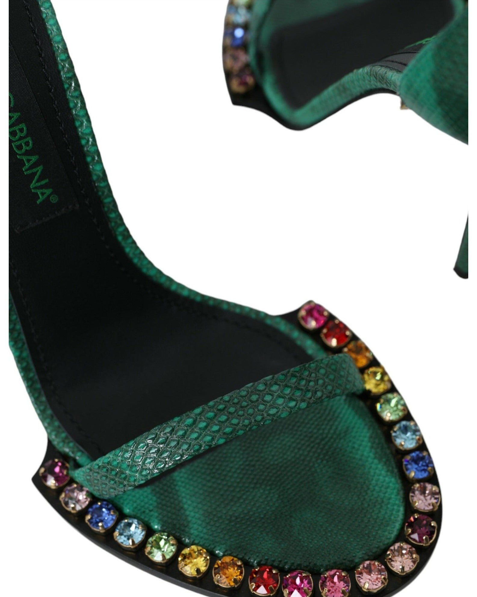 Dolce & Gabbana Green Exotic Leather Crystal Sandals Shoes Glam Steals