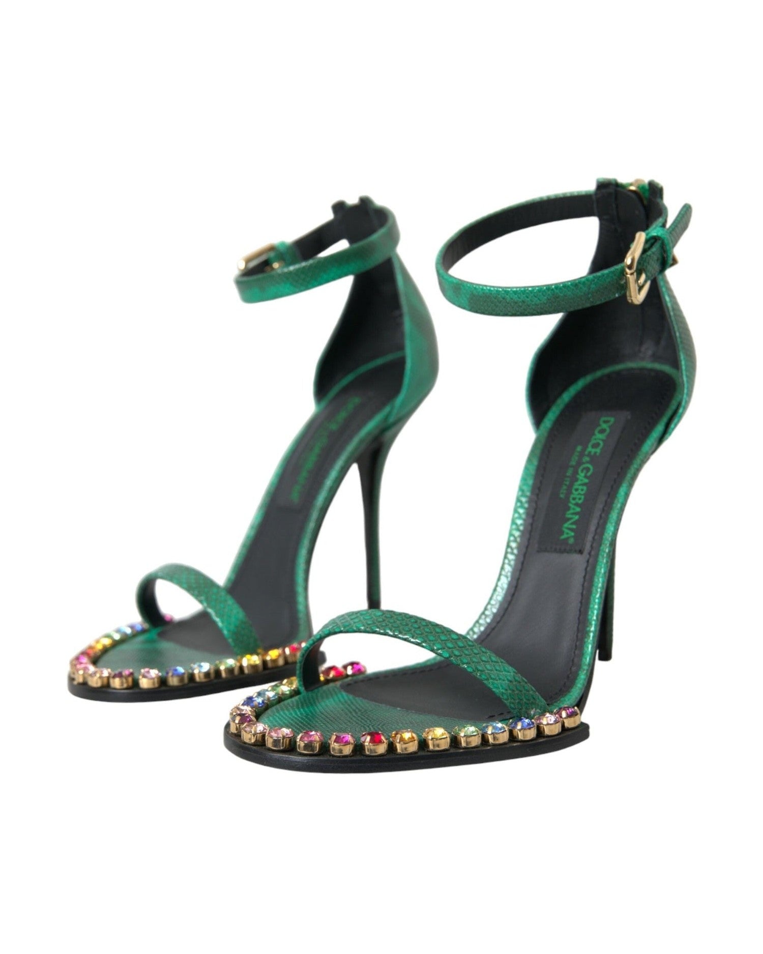 Dolce & Gabbana Green Exotic Leather Crystal Sandals Shoes Glam Steals