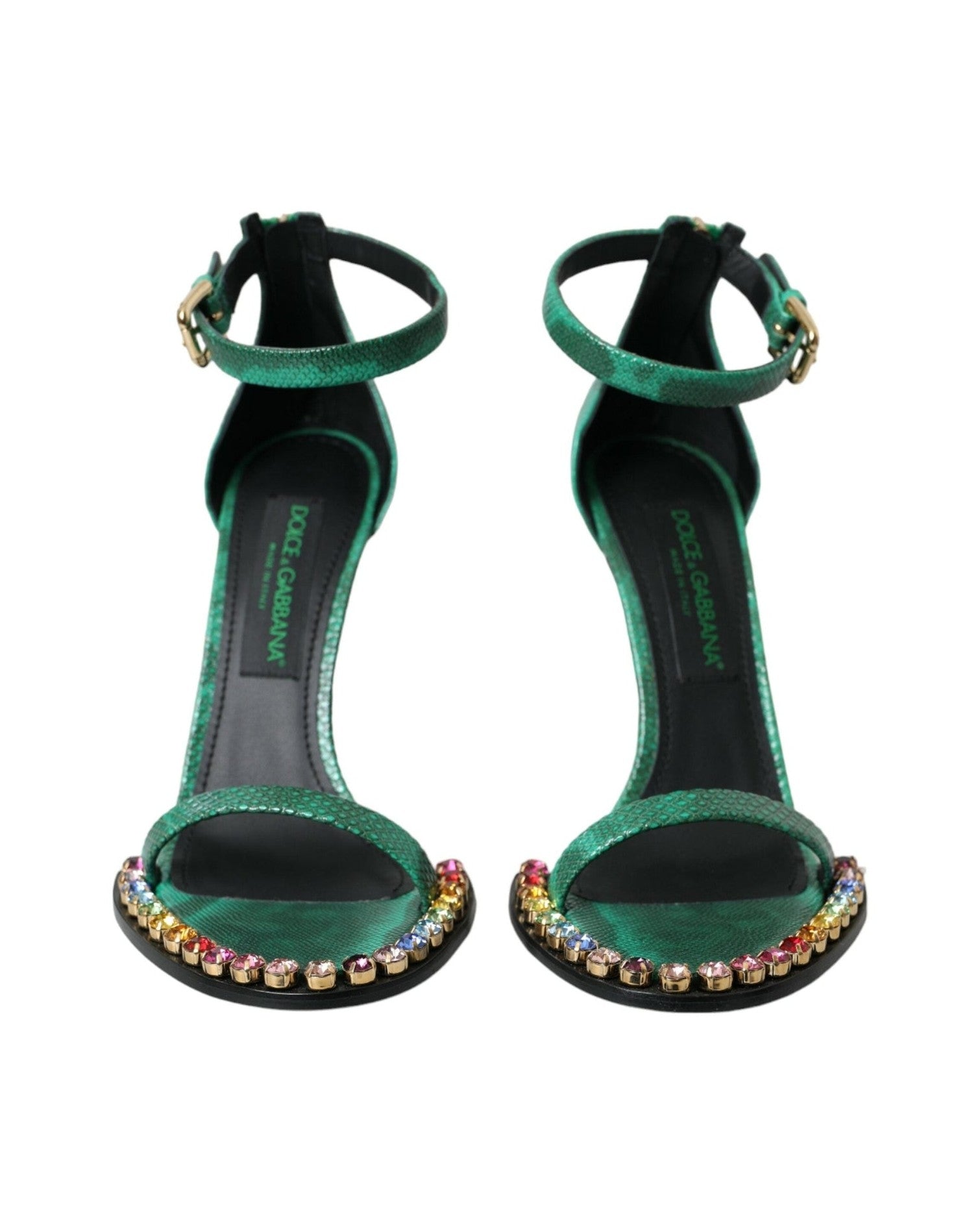 Dolce & Gabbana Green Exotic Leather Crystal Sandals Shoes Glam Steals