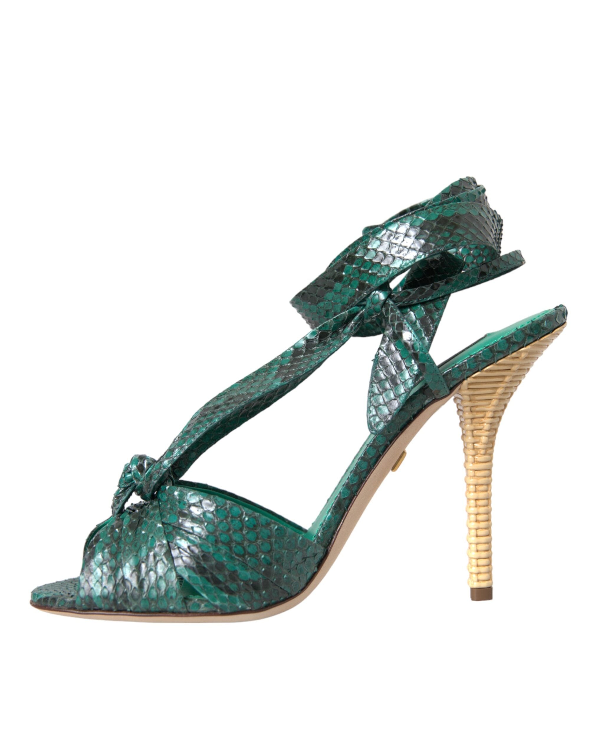 Dolce & Gabbana Green Exotic Leather Heels Sandals Shoes Glam Steals