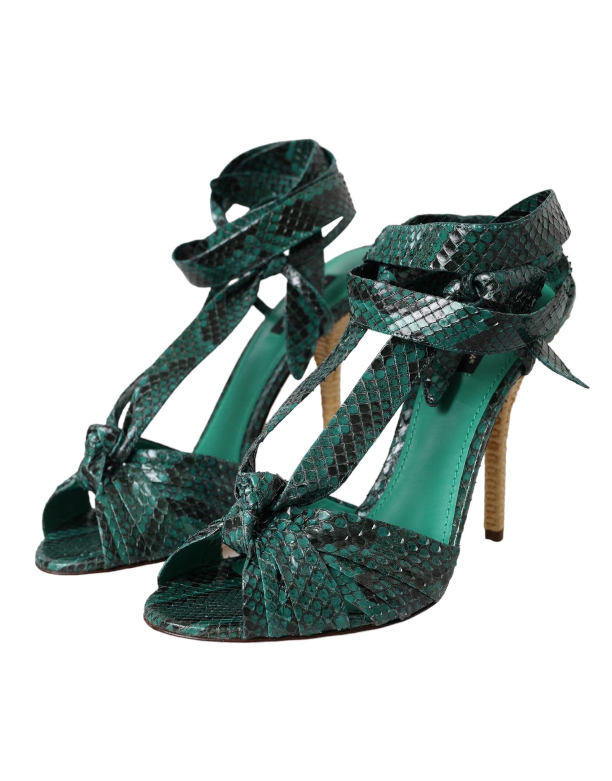 Dolce & Gabbana Green Exotic Leather Heels Sandals Shoes Glam Steals