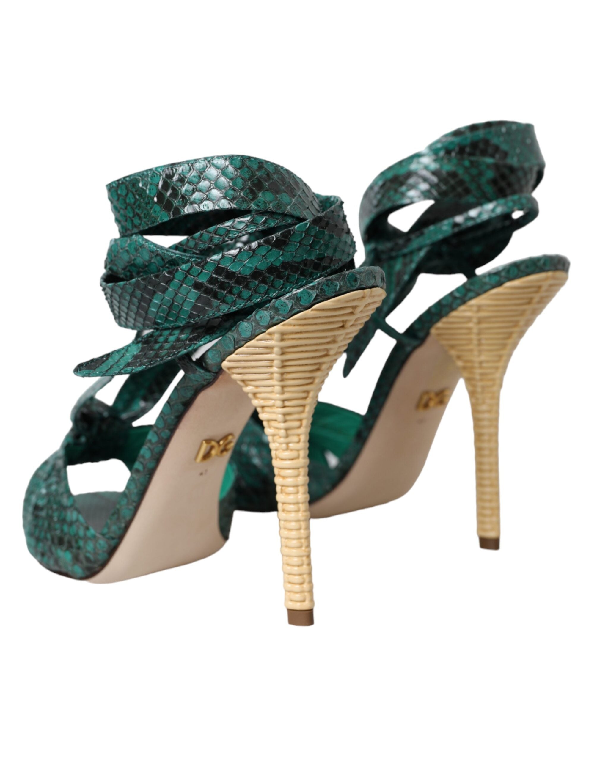 Dolce & Gabbana Green Exotic Leather Heels Sandals Shoes Glam Steals