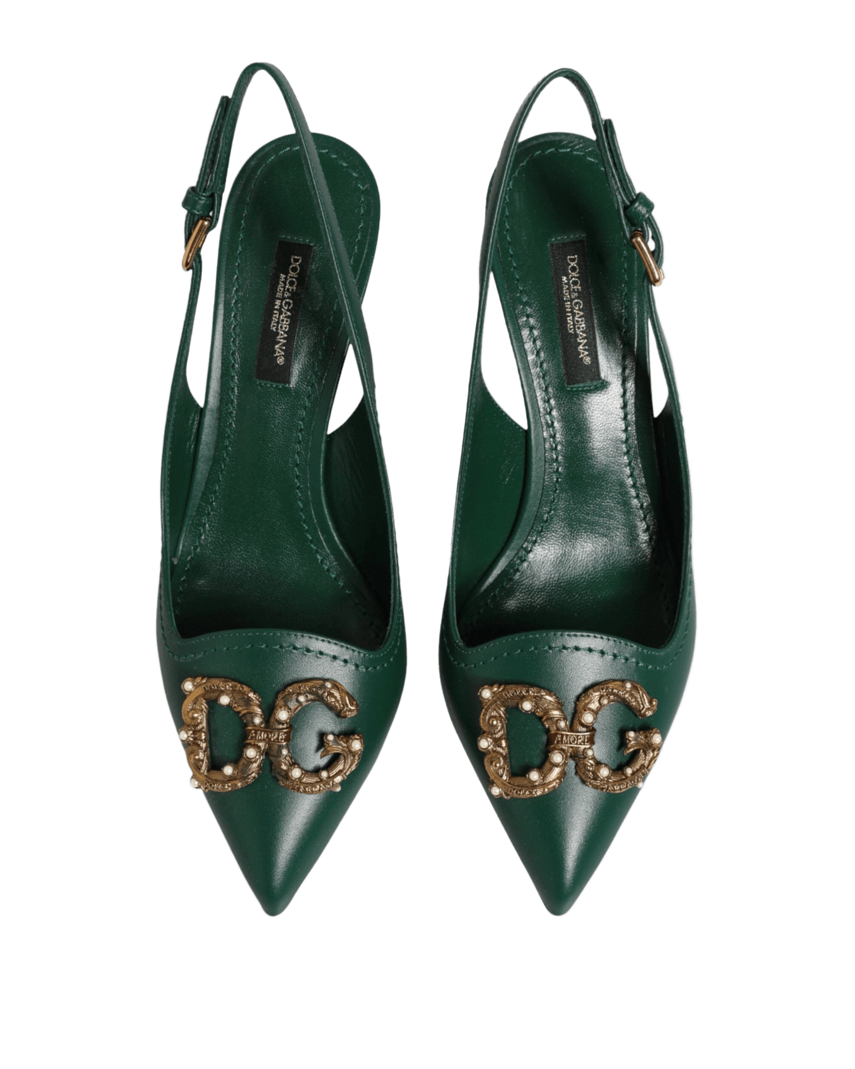 Dolce & Gabbana Green Leather Amore Heels Slingbacks Shoes Glam Steals