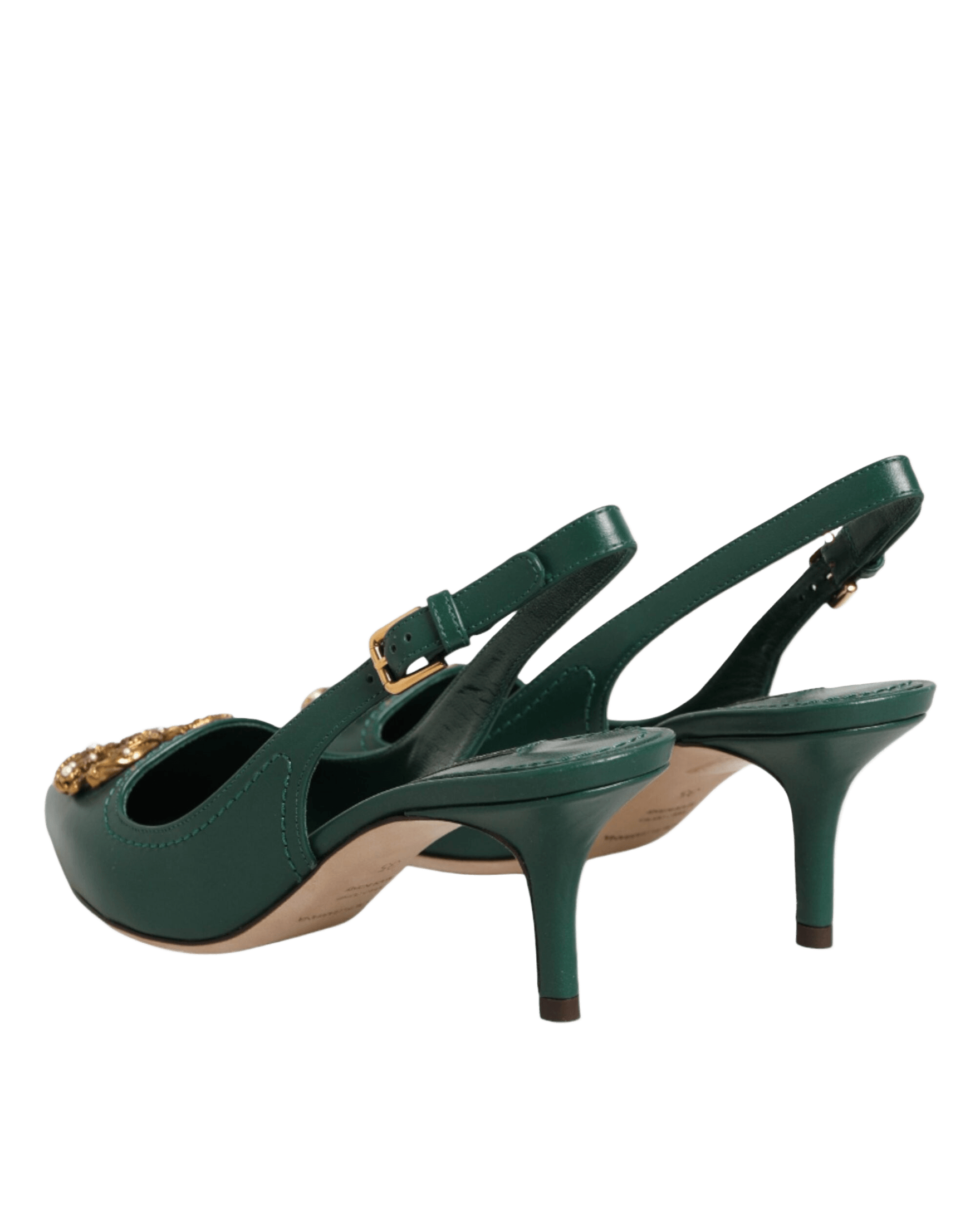 Dolce & Gabbana Green Leather Amore Heels Slingbacks Shoes Glam Steals