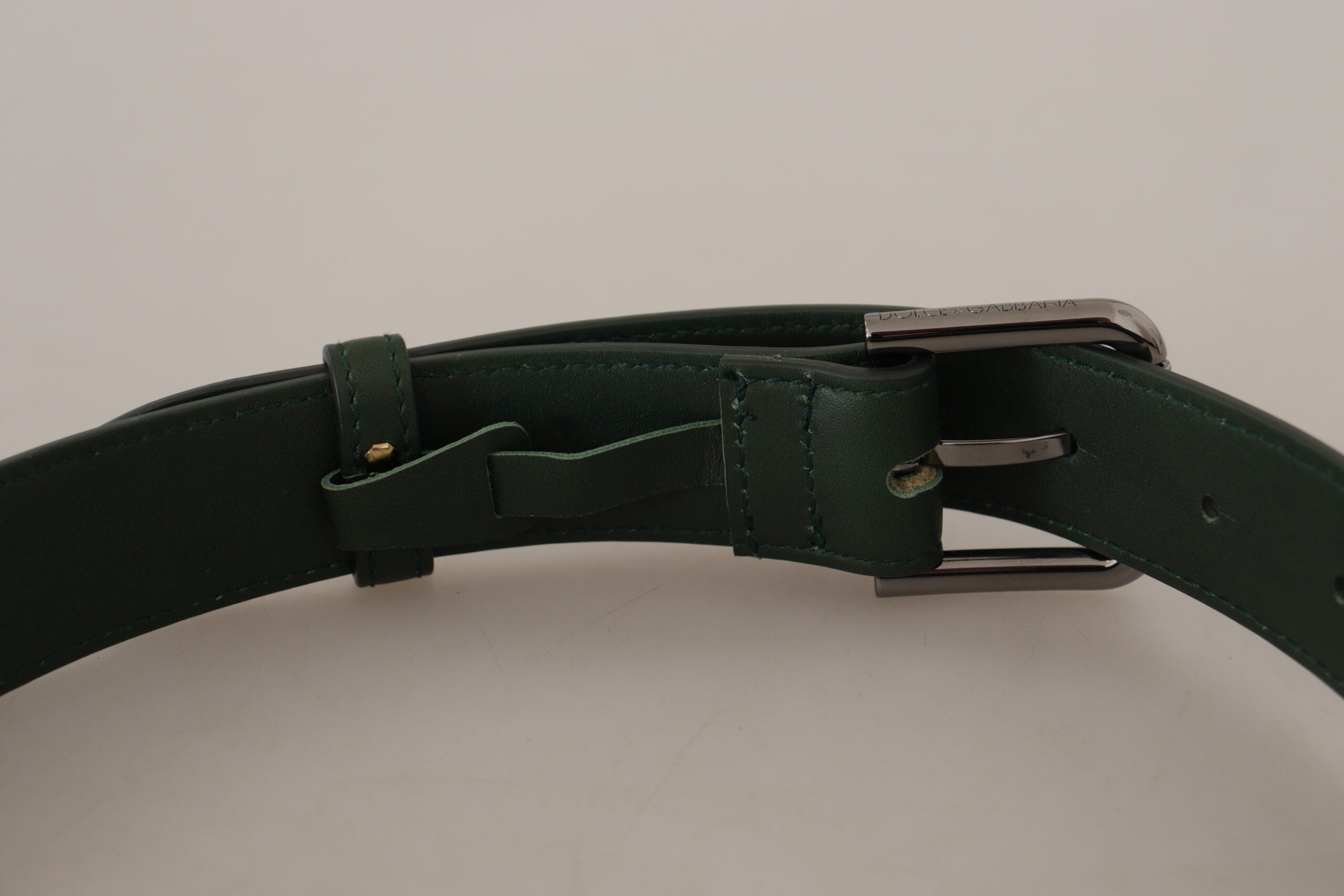 Dolce & Gabbana Green Leather Army Logo Metal Waist Buckle Belt Glam Steals