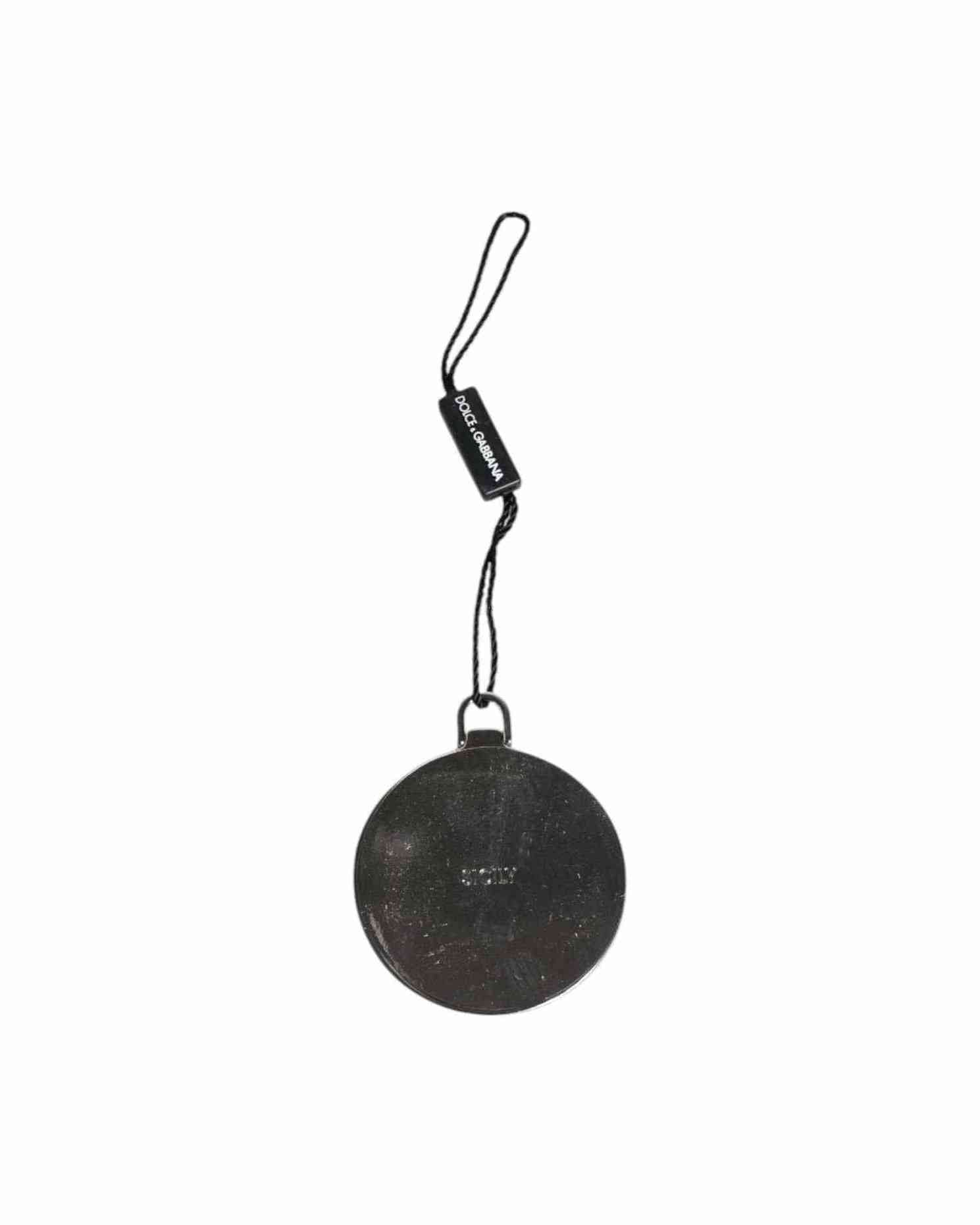 Dolce & Gabbana Green Leather Calfskin Round Logo Hand Mirror Holder Face Mirrors