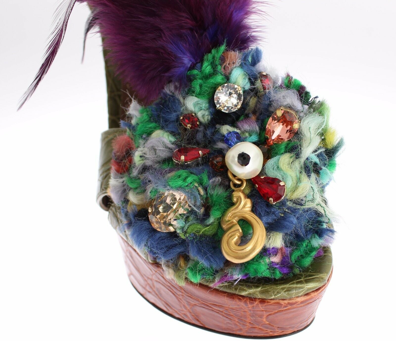 Dolce & Gabbana Green Leather Crystal Platform Sandals Glam Steals