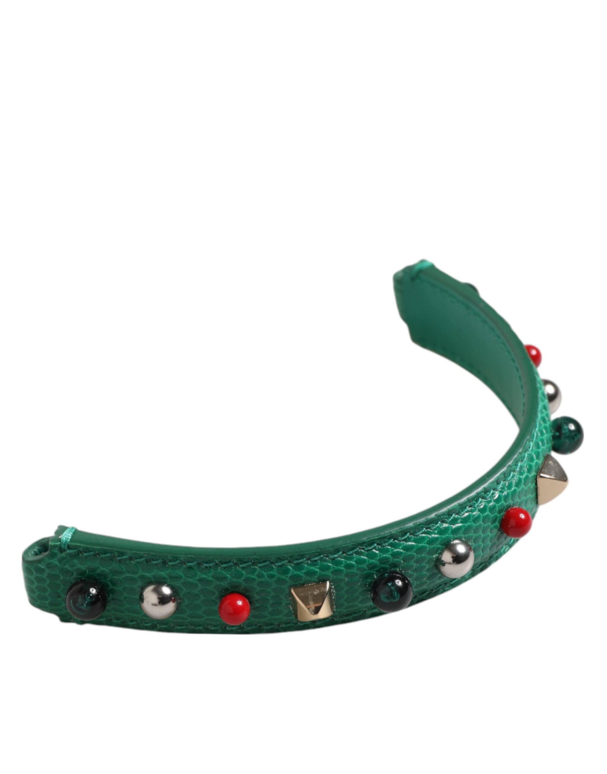 Dolce & Gabbana Green Leather Embellished Bag Handle Women Shoulder Strap Glam Steals
