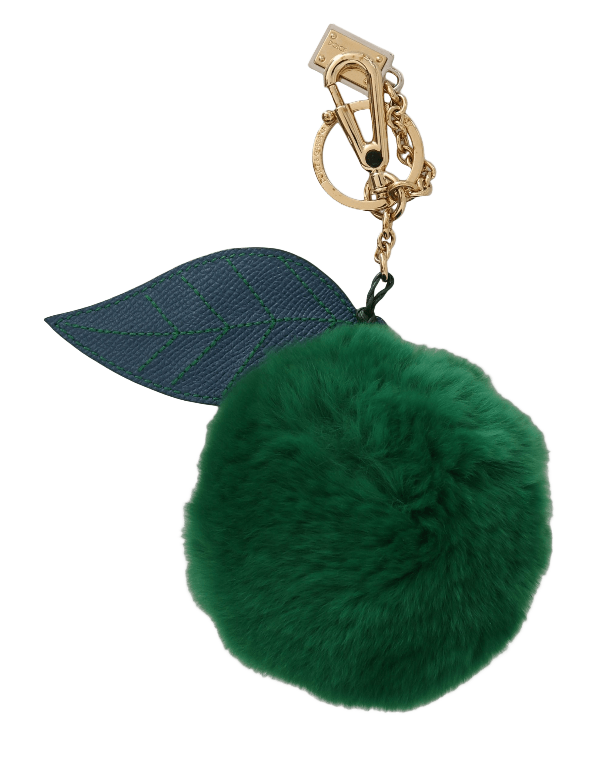 Dolce & Gabbana Green Leather Fur Gold Clasp Keyring Women Keychain Glam Steals