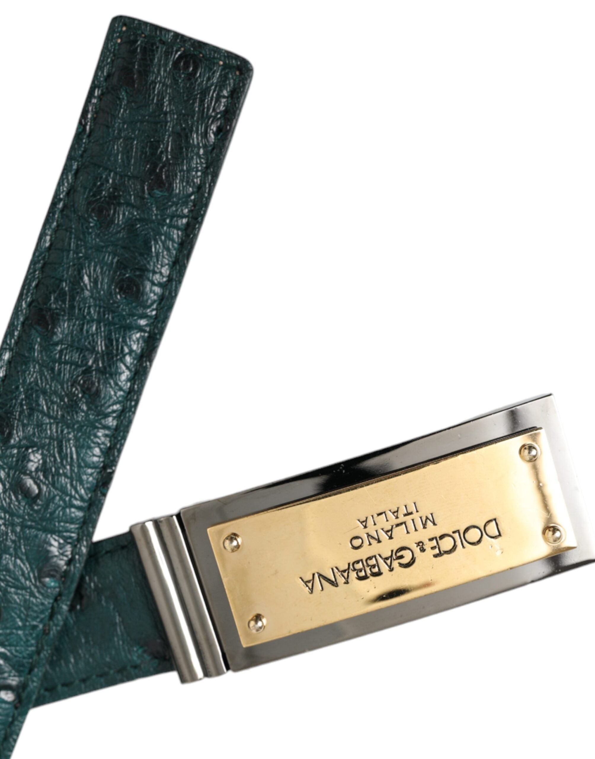 Dolce & Gabbana Green Leather Gold Logo Engraved Buckle Belt Glam Steals