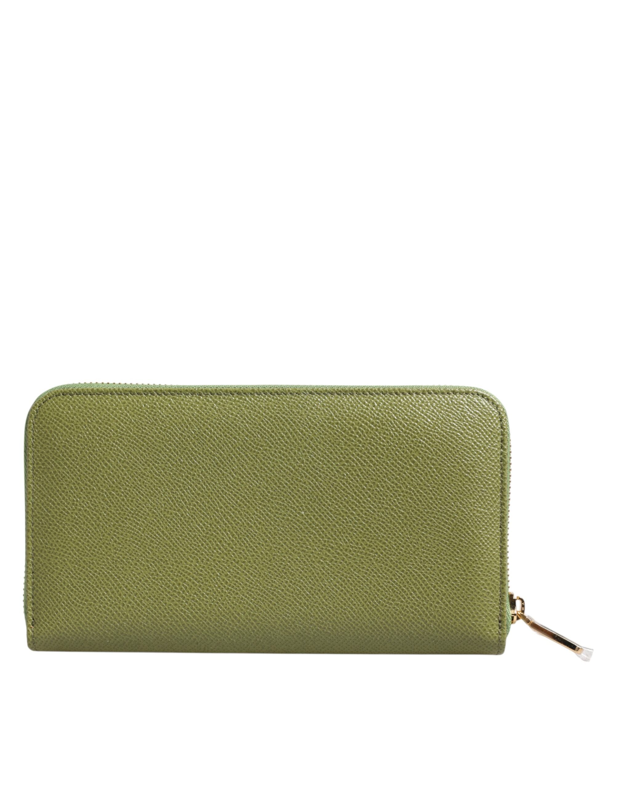 Dolce & Gabbana Green Leather Logo Plaque Zip Around Continenta Wallet Glam Steals