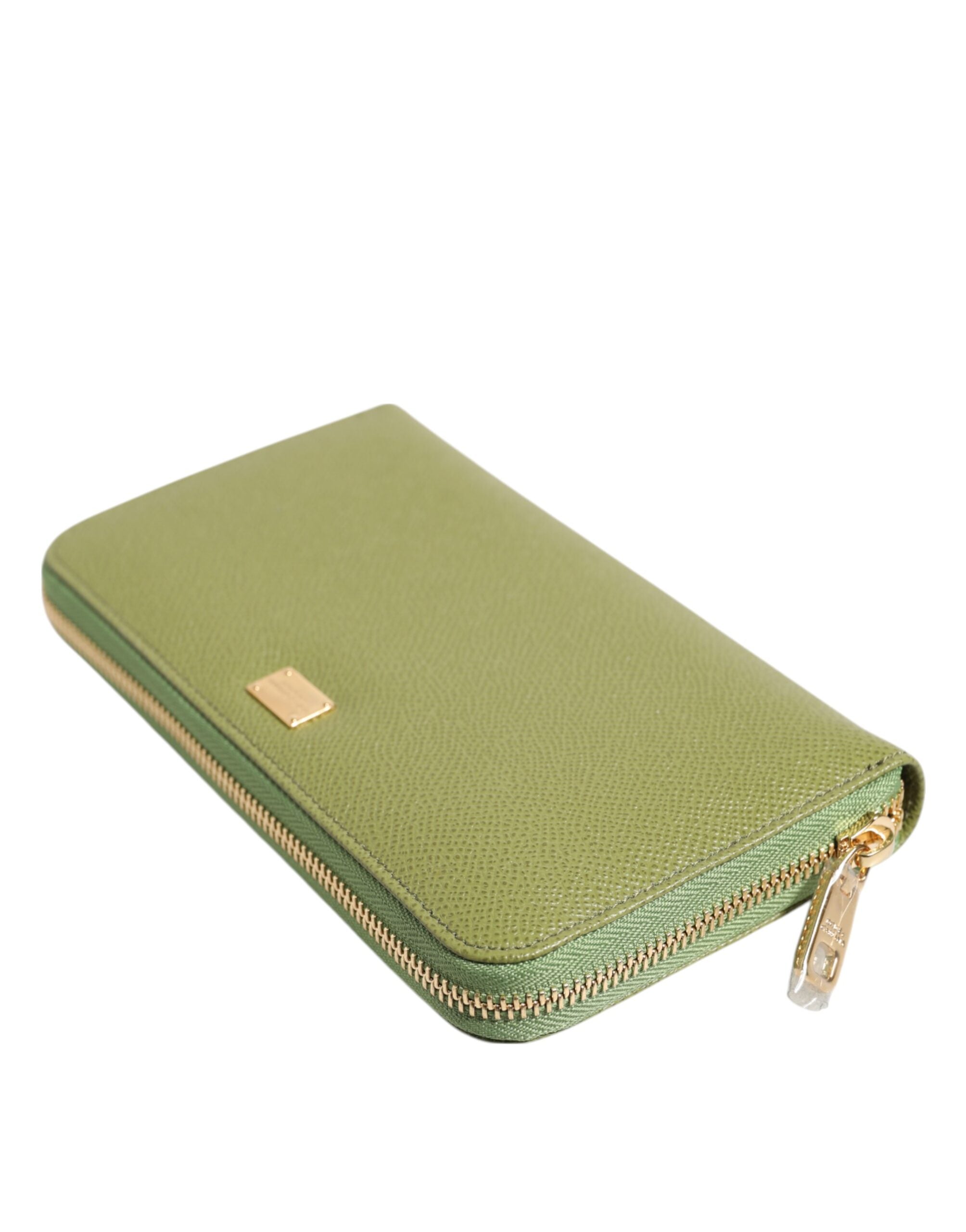 Dolce & Gabbana Green Leather Logo Plaque Zip Around Continenta Wallet Glam Steals