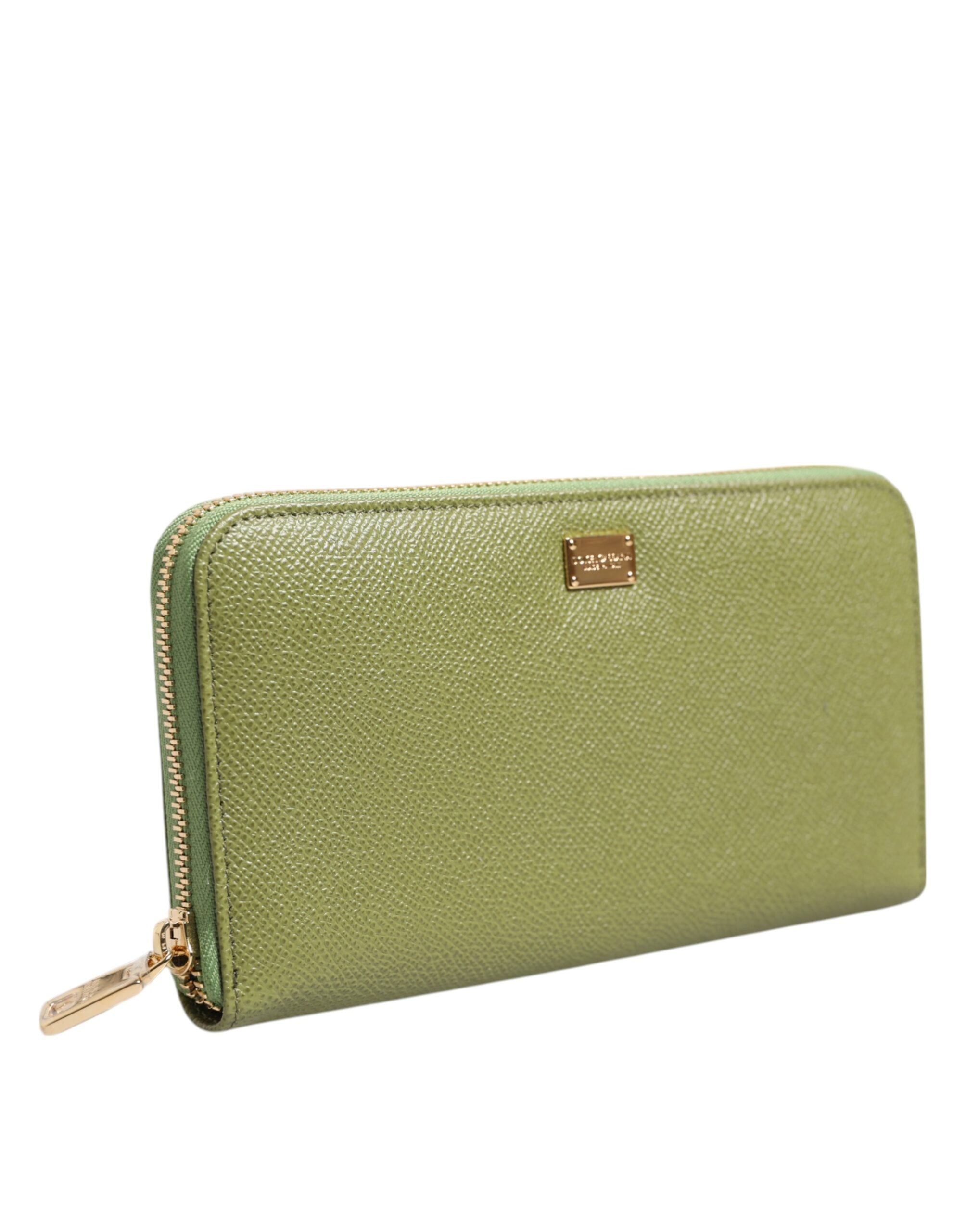 Dolce & Gabbana Green Leather Logo Plaque Zip Around Continenta Wallet Glam Steals