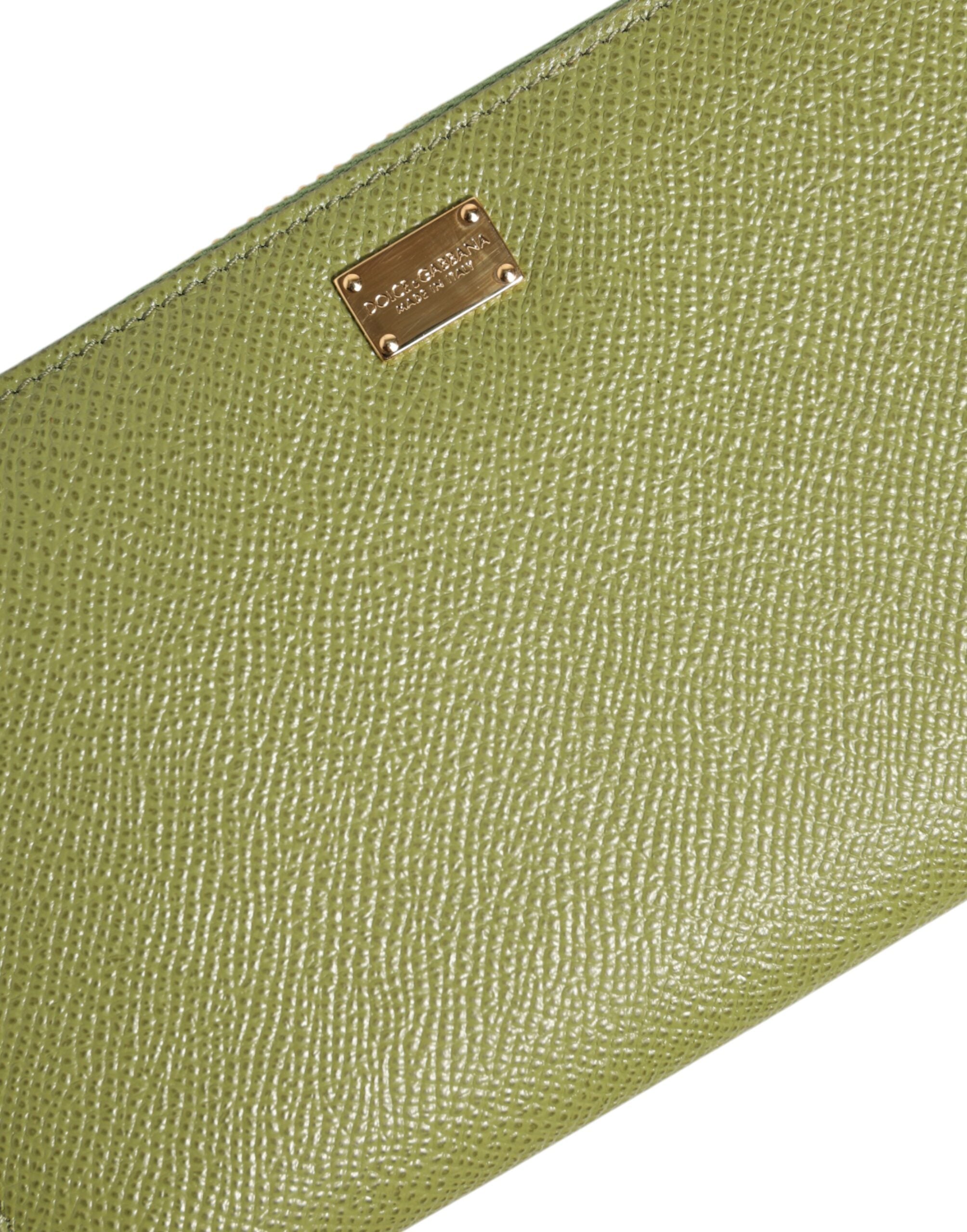 Dolce & Gabbana Green Leather Logo Plaque Zip Around Continenta Wallet Glam Steals