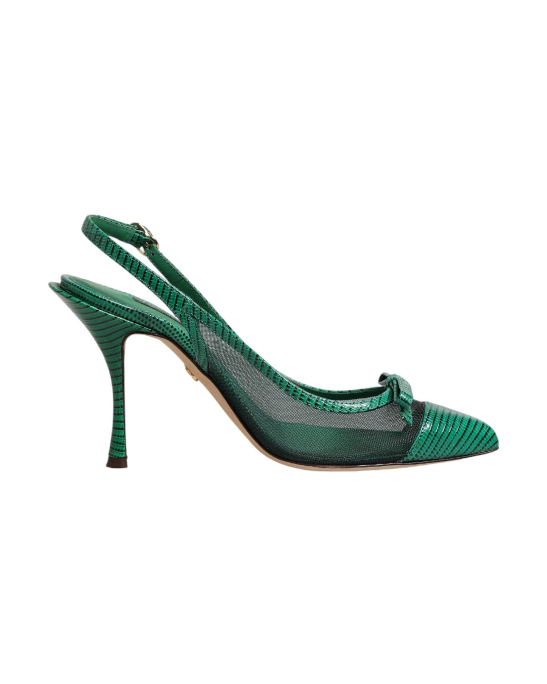 Dolce & Gabbana Green Leather Mesh Heels Slingback Shoes Glam Steals