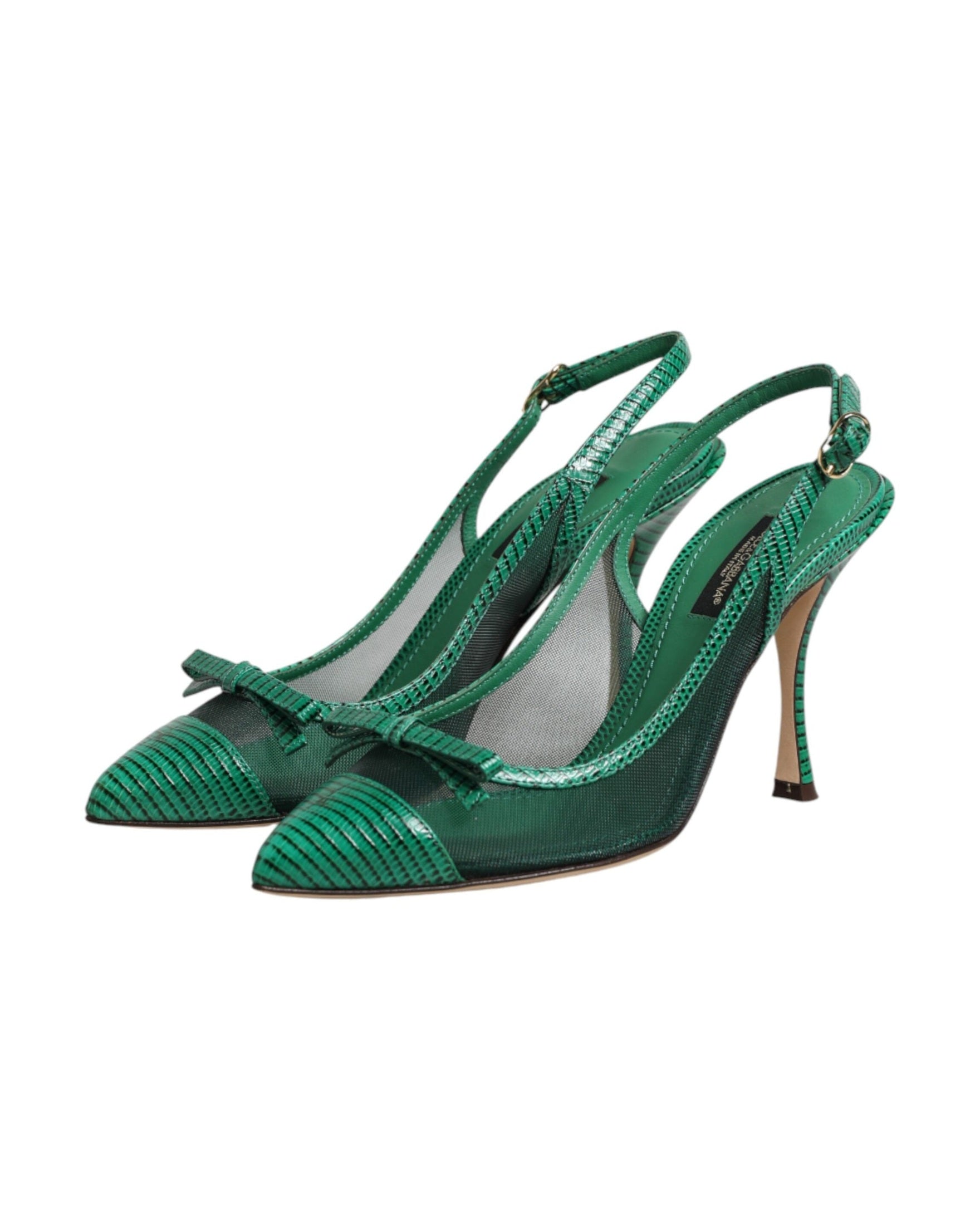 Dolce & Gabbana Green Leather Mesh Heels Slingback Shoes Glam Steals