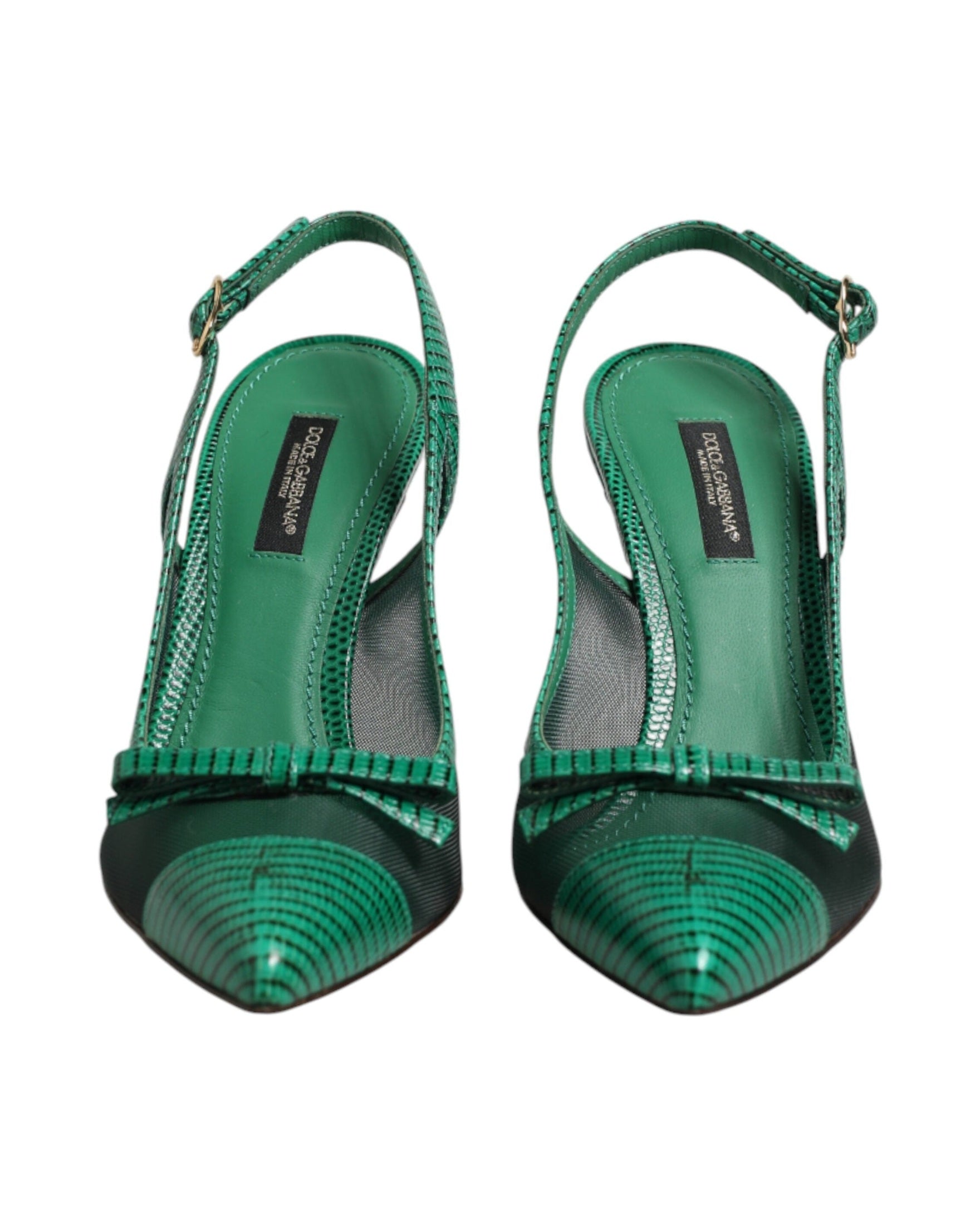 Dolce & Gabbana Green Leather Mesh Heels Slingback Shoes Glam Steals