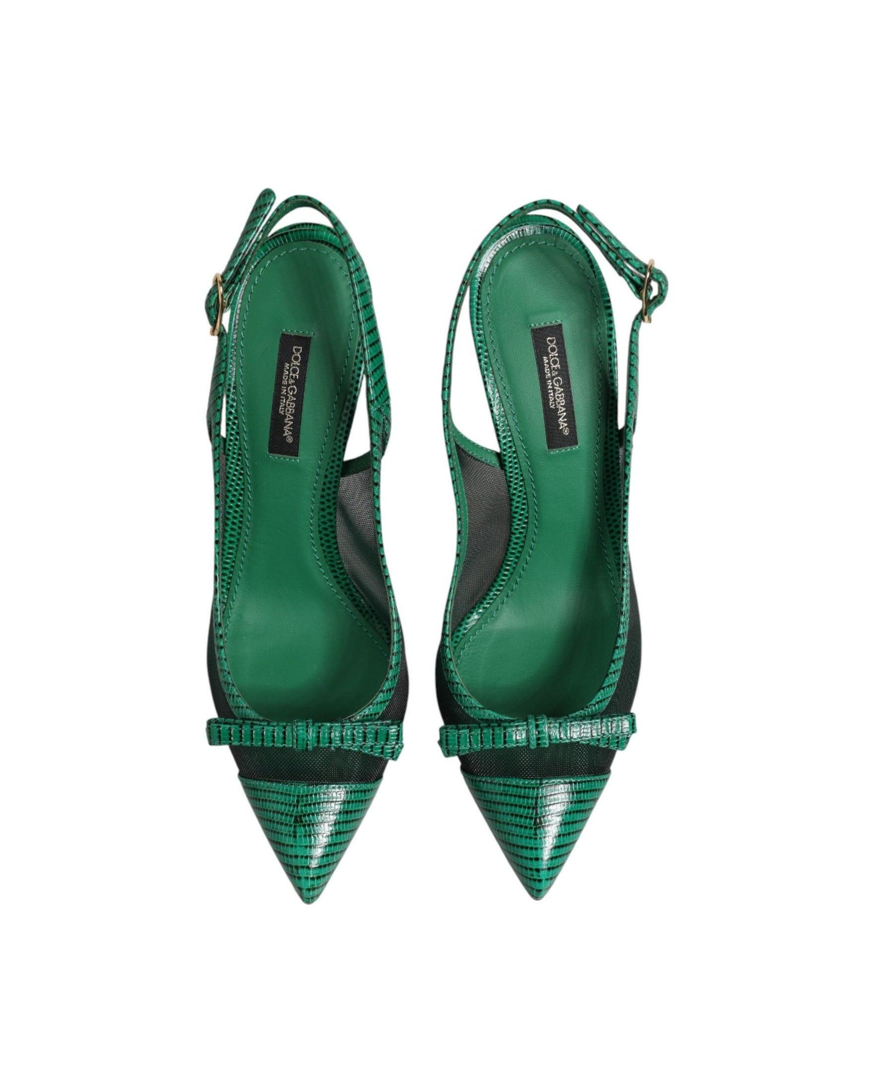 Dolce & Gabbana Green Leather Mesh Heels Slingback Shoes Glam Steals