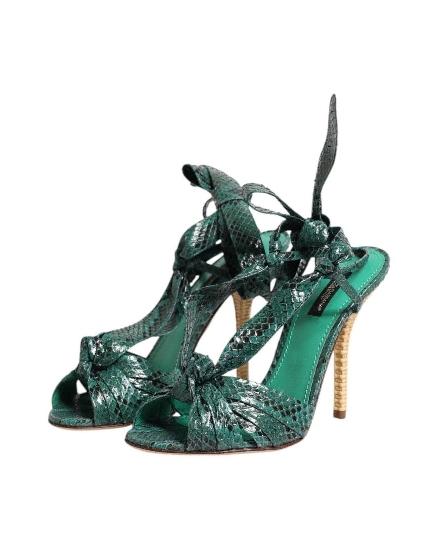 Dolce & Gabbana Green Leather Python Heels Sandals Shoes Heels